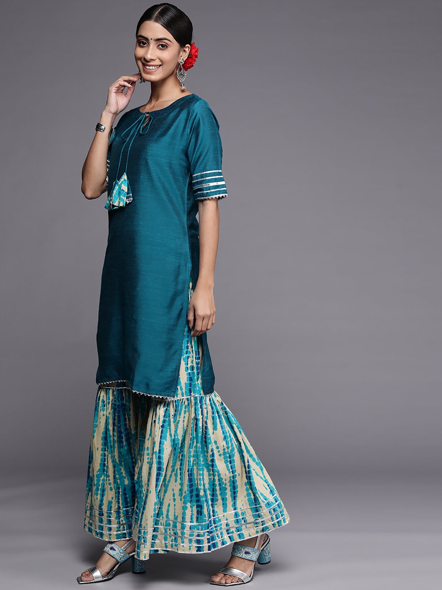 Women's Teal Liva Kurta Set - Taantav