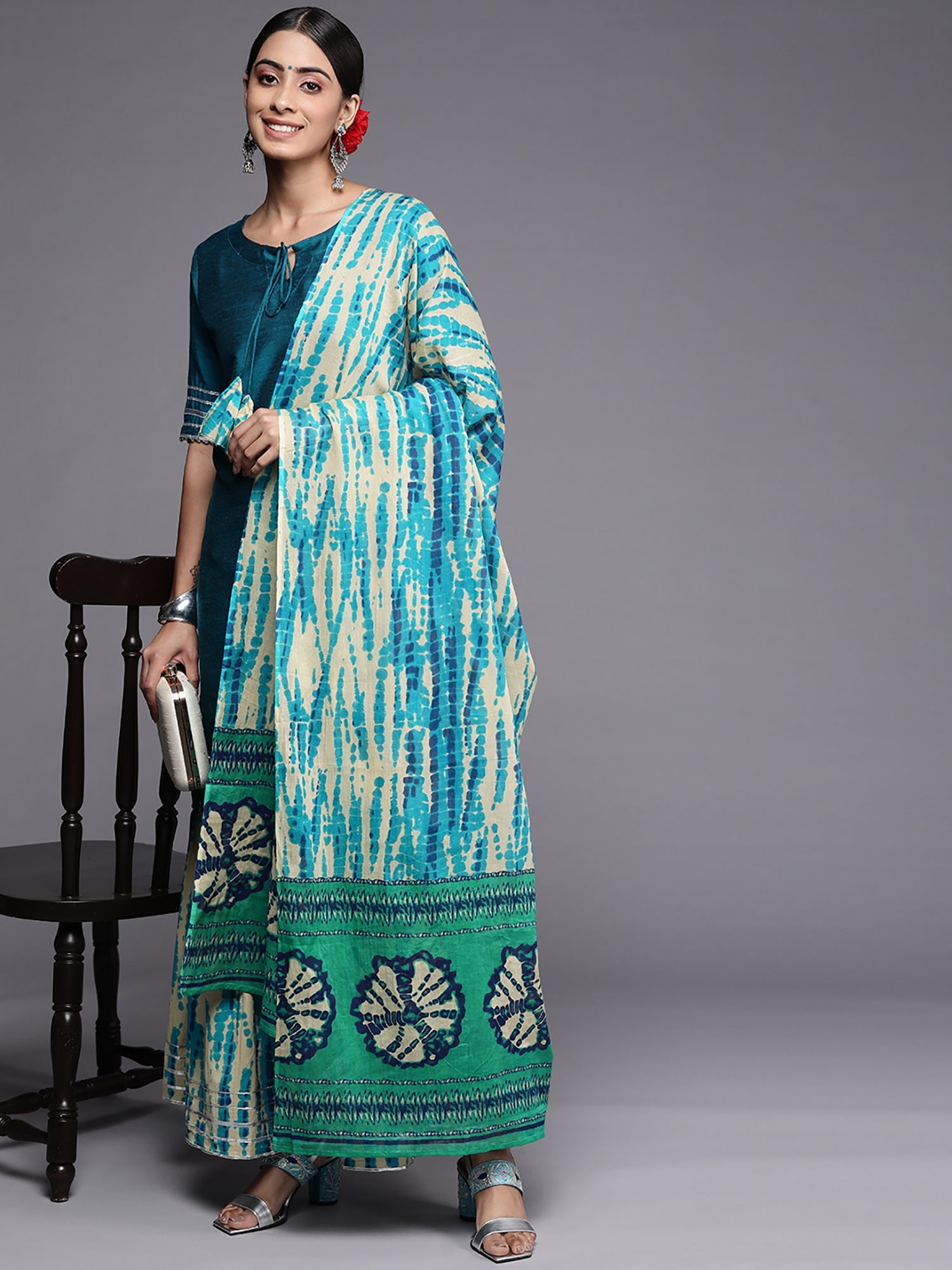 Women's Teal Liva Kurta Set - Taantav