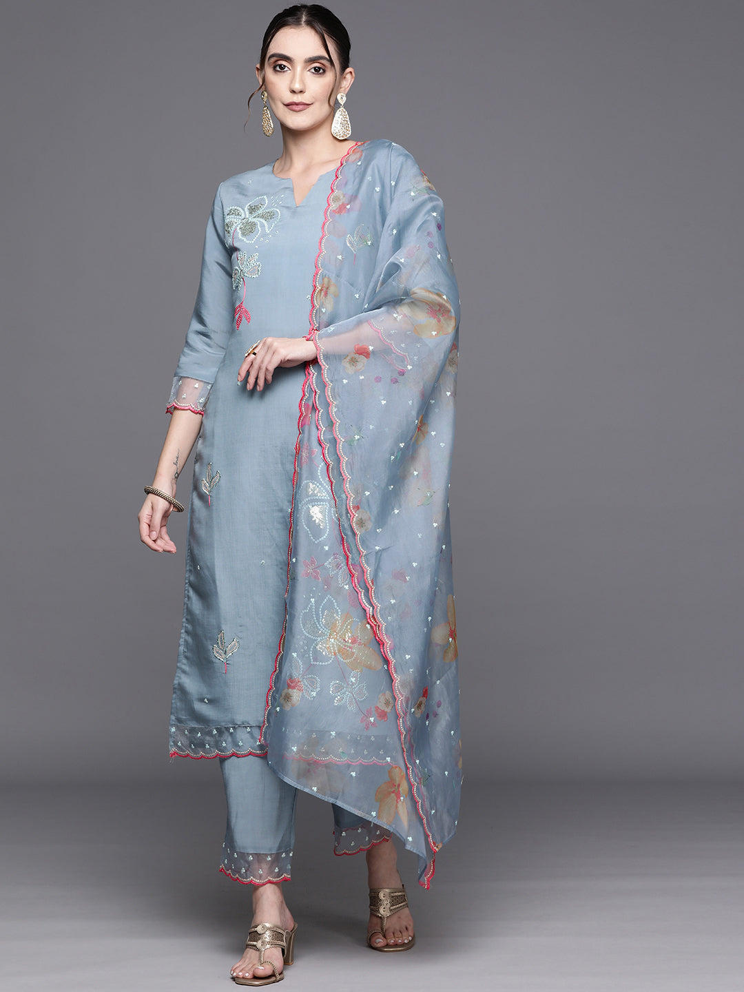 Women's Blue Viscose Rayon Kurta Set - Taantav