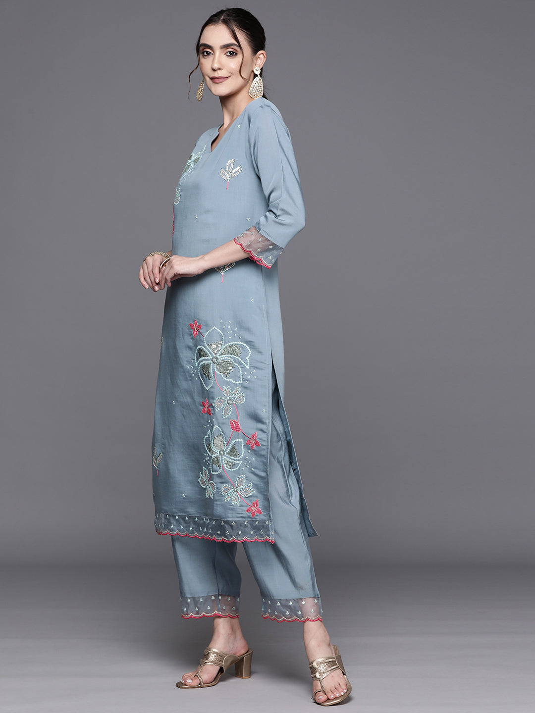 Women's Blue Viscose Rayon Kurta Set - Taantav