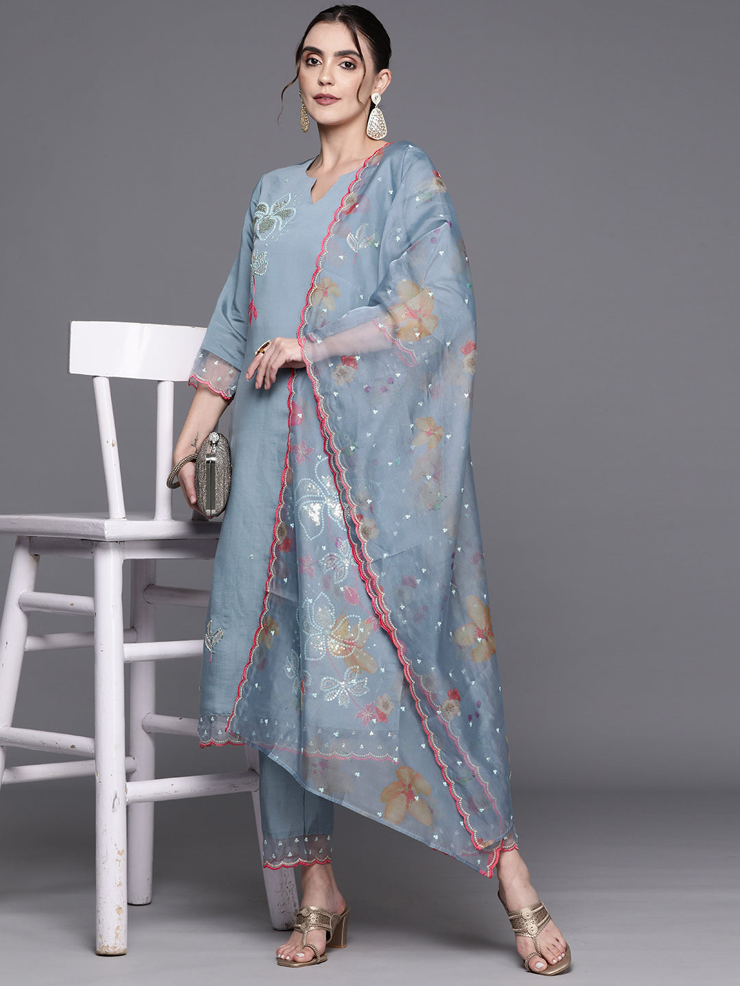 Women's Blue Viscose Rayon Kurta Set - Taantav