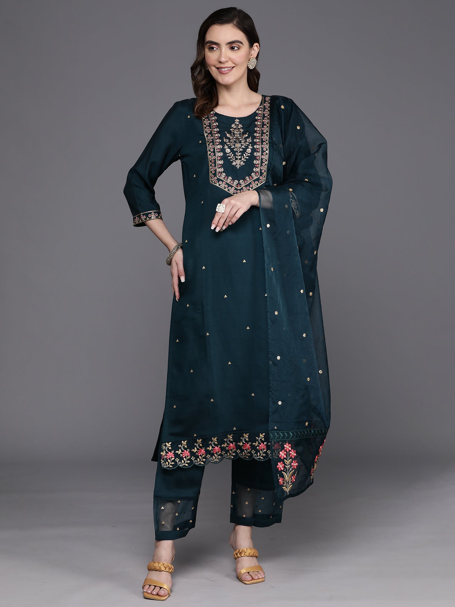 Women's Blue Poly Silk Kurta Set - Taantav