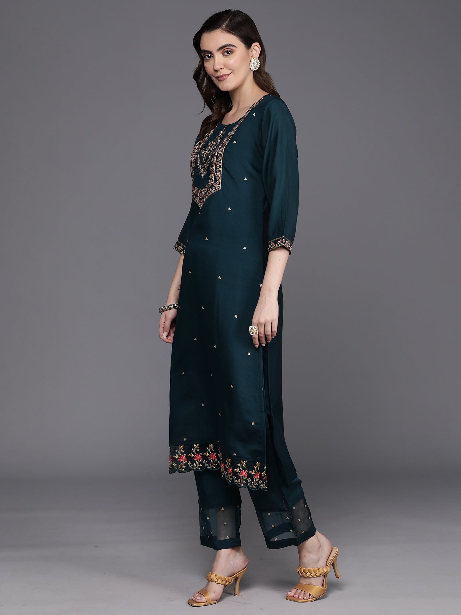 Women's Blue Poly Silk Kurta Set - Taantav