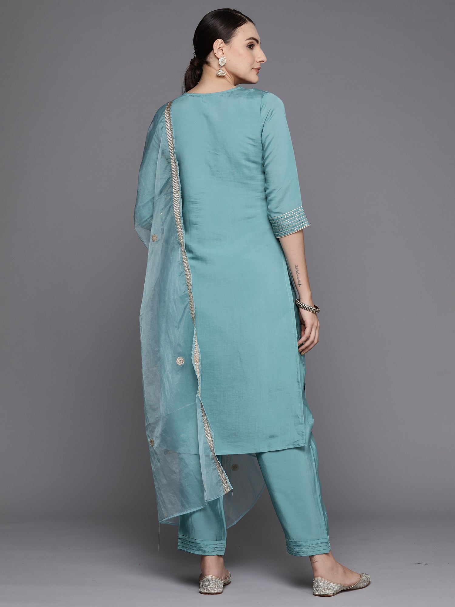 Women's Blue Silk Blend Kurta Set - Taantav