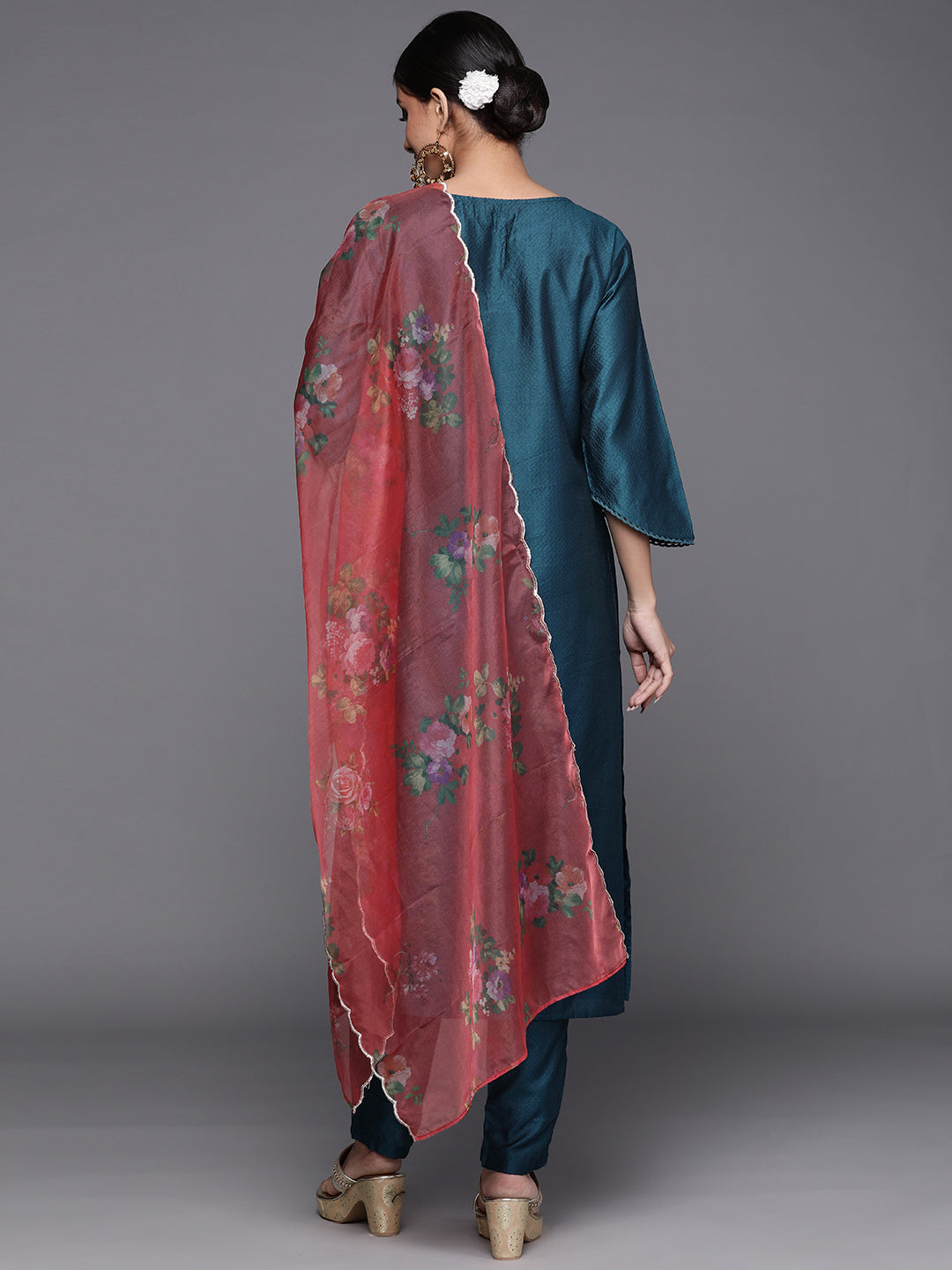 Women's Teal Polyester Kurta Set - Taantav