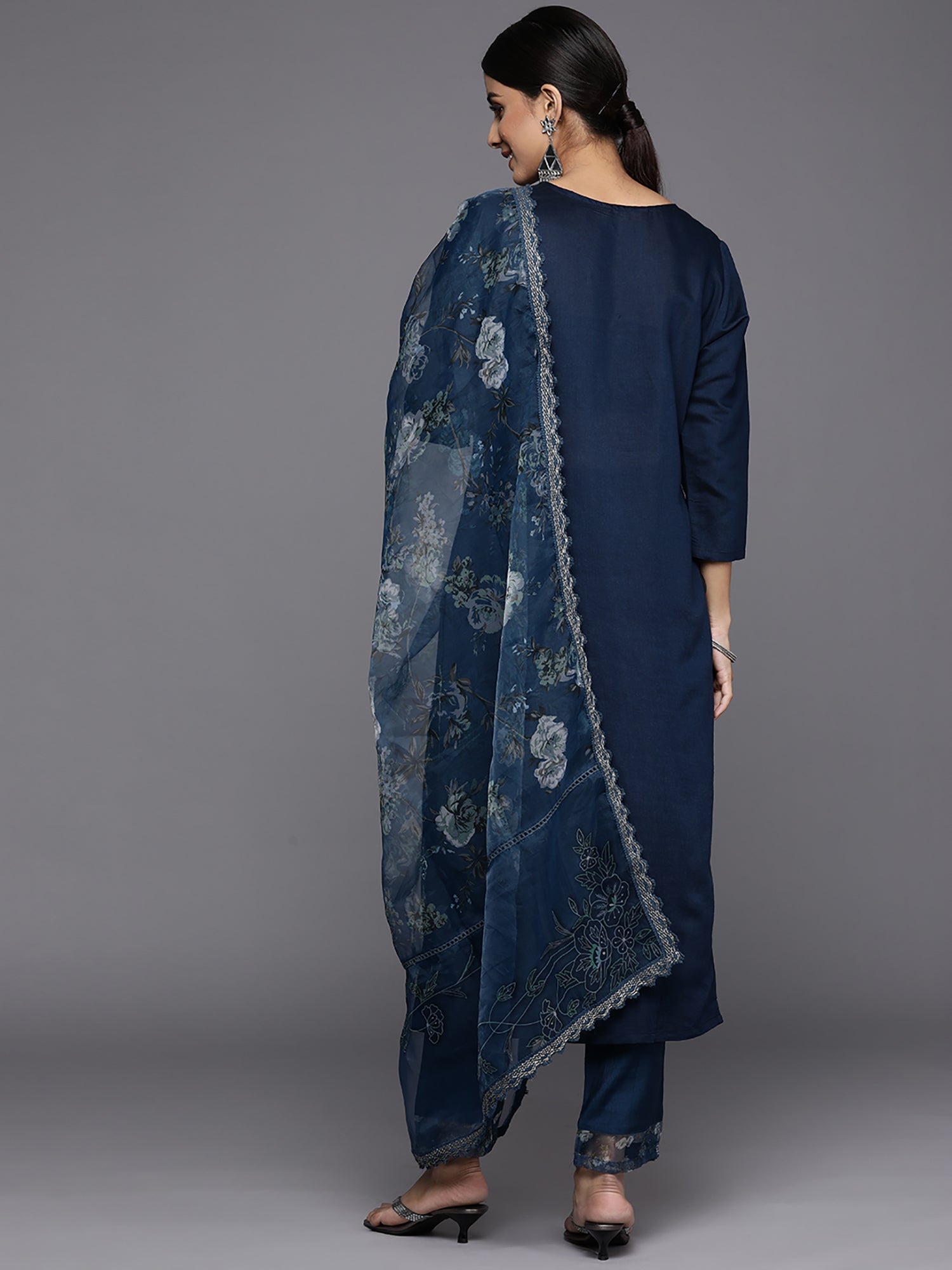 Women's Blue Viscose Rayon Kurta Set - Taantav