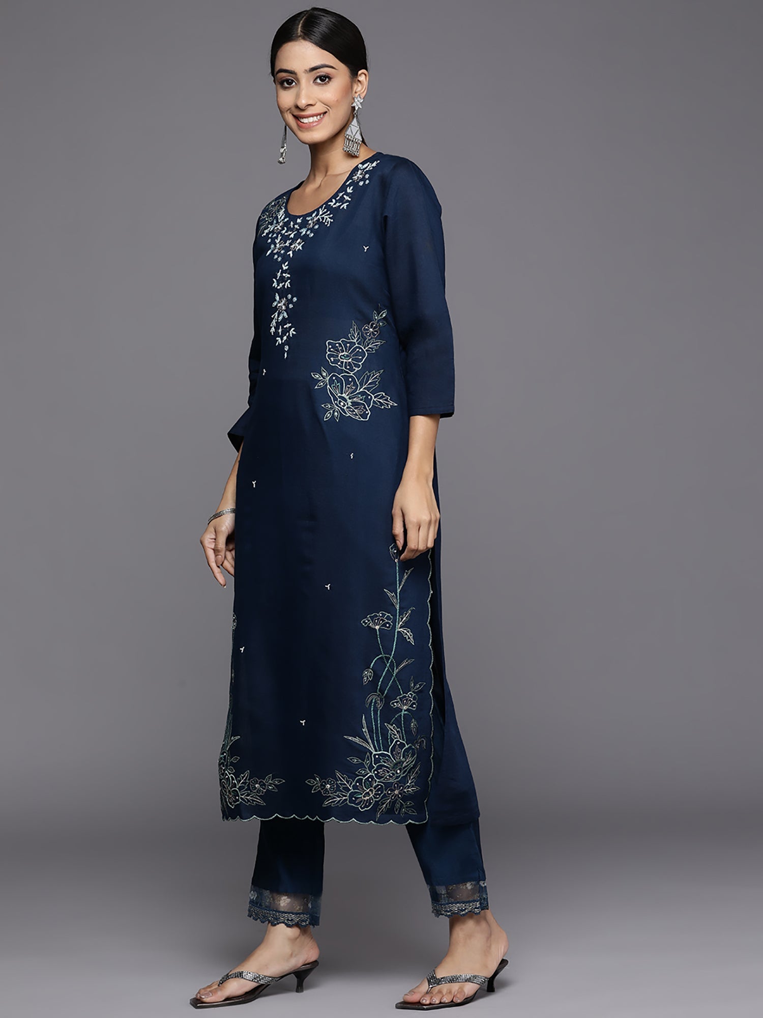 Women's Blue Viscose Rayon Kurta Set - Taantav