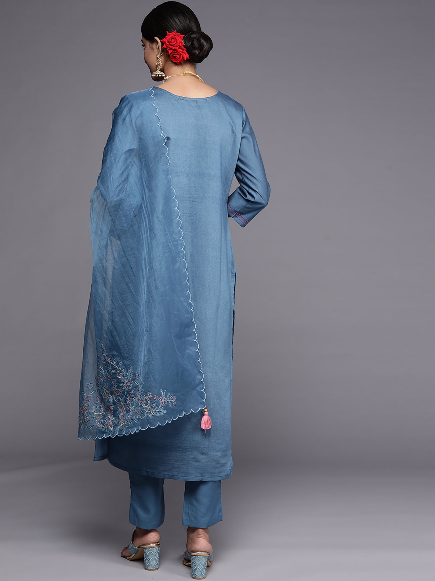 Women's Blue Viscose Rayon Kurta Set - Taantav