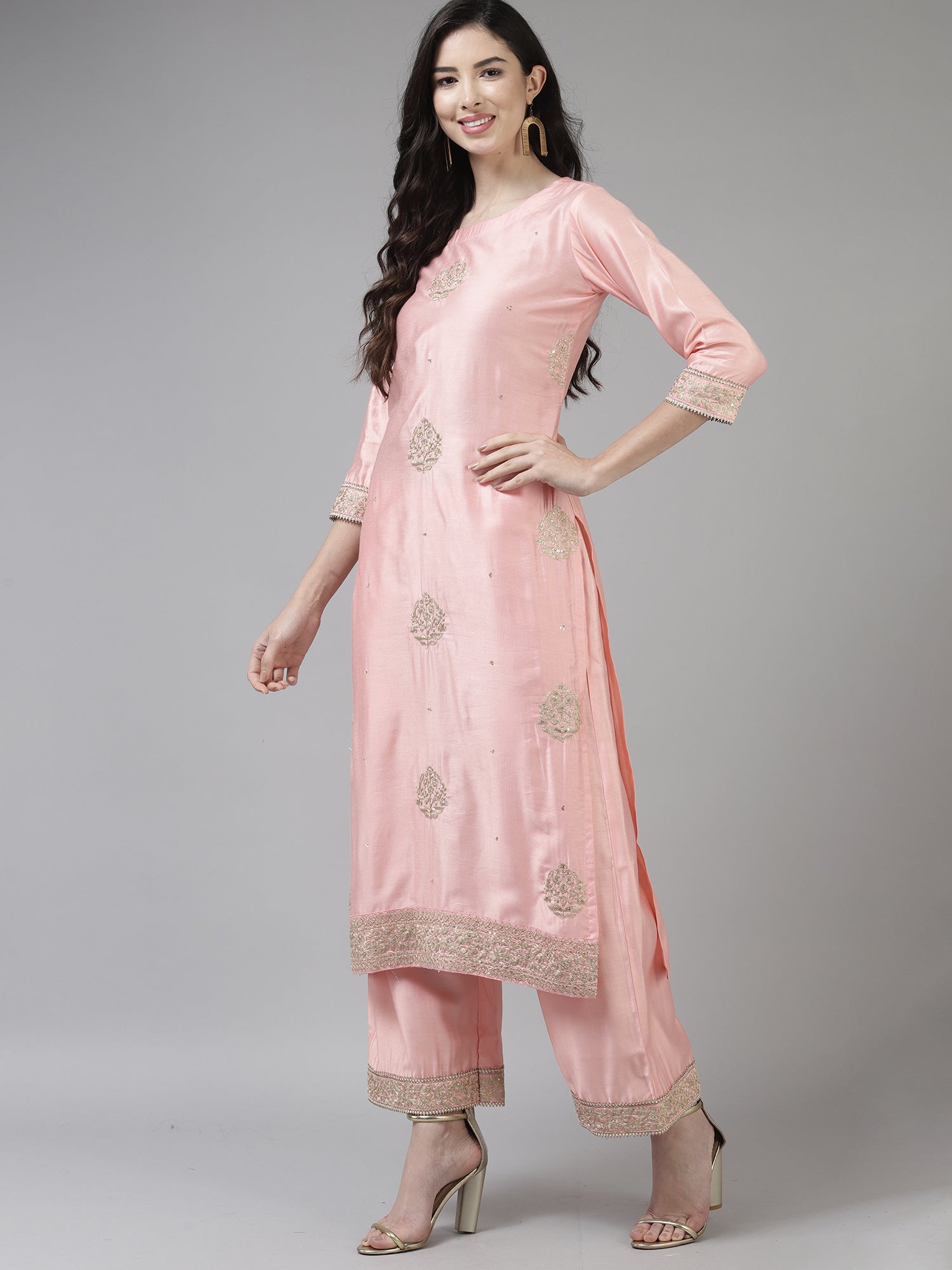 Women's Pink Liva Kurta Set - Taantav