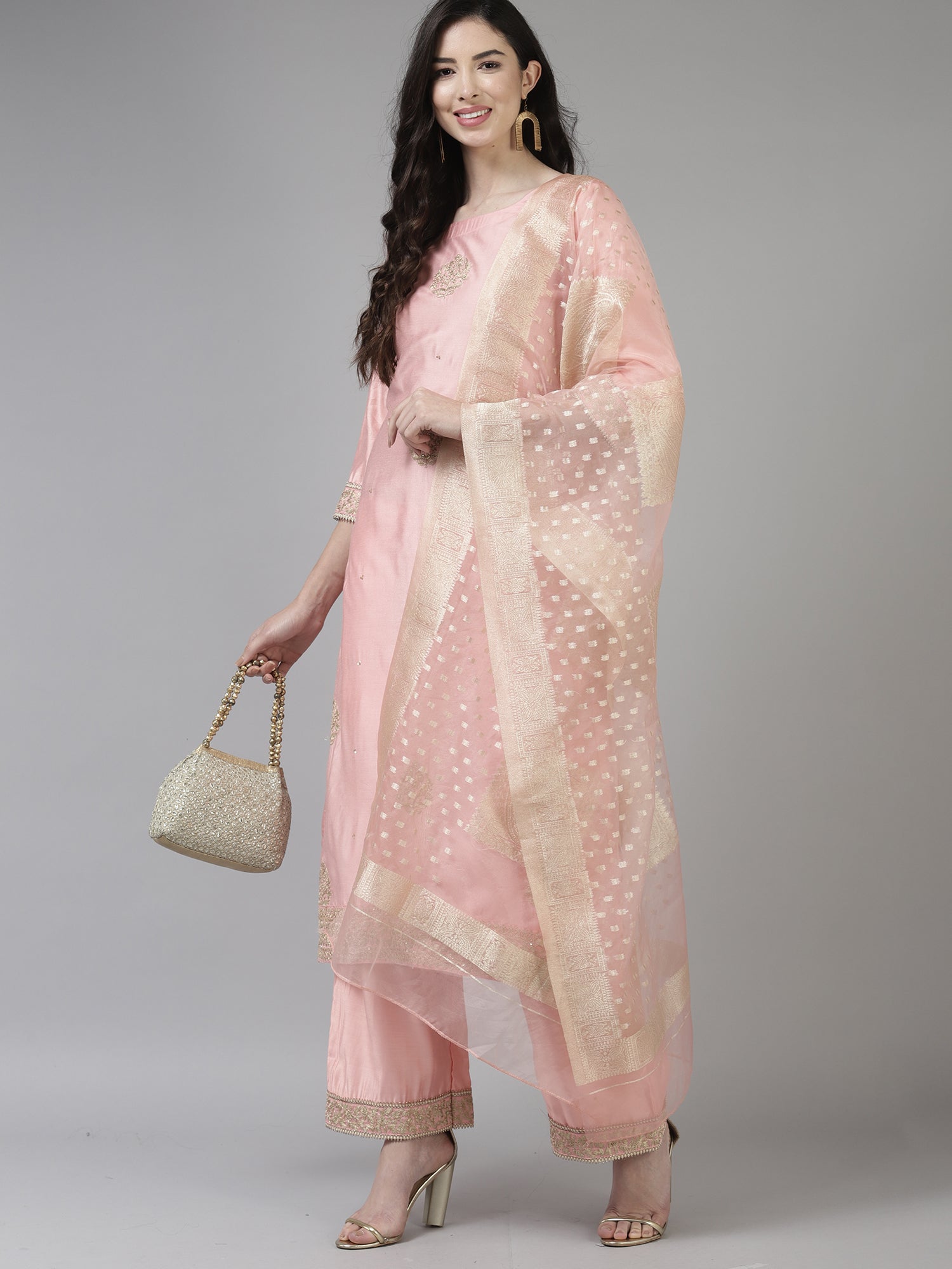 Women's Pink Liva Kurta Set - Taantav