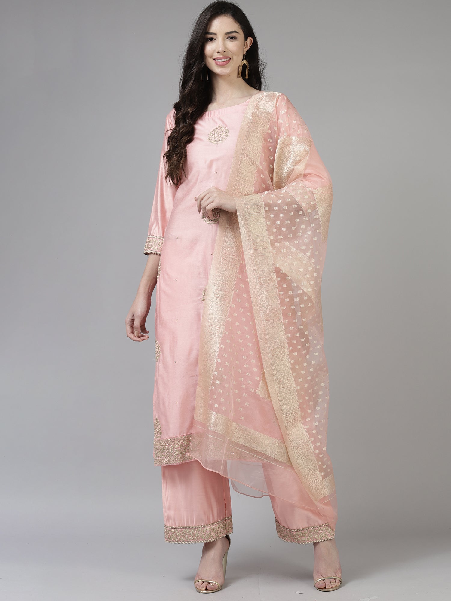 Women's Pink Liva Kurta Set - Taantav