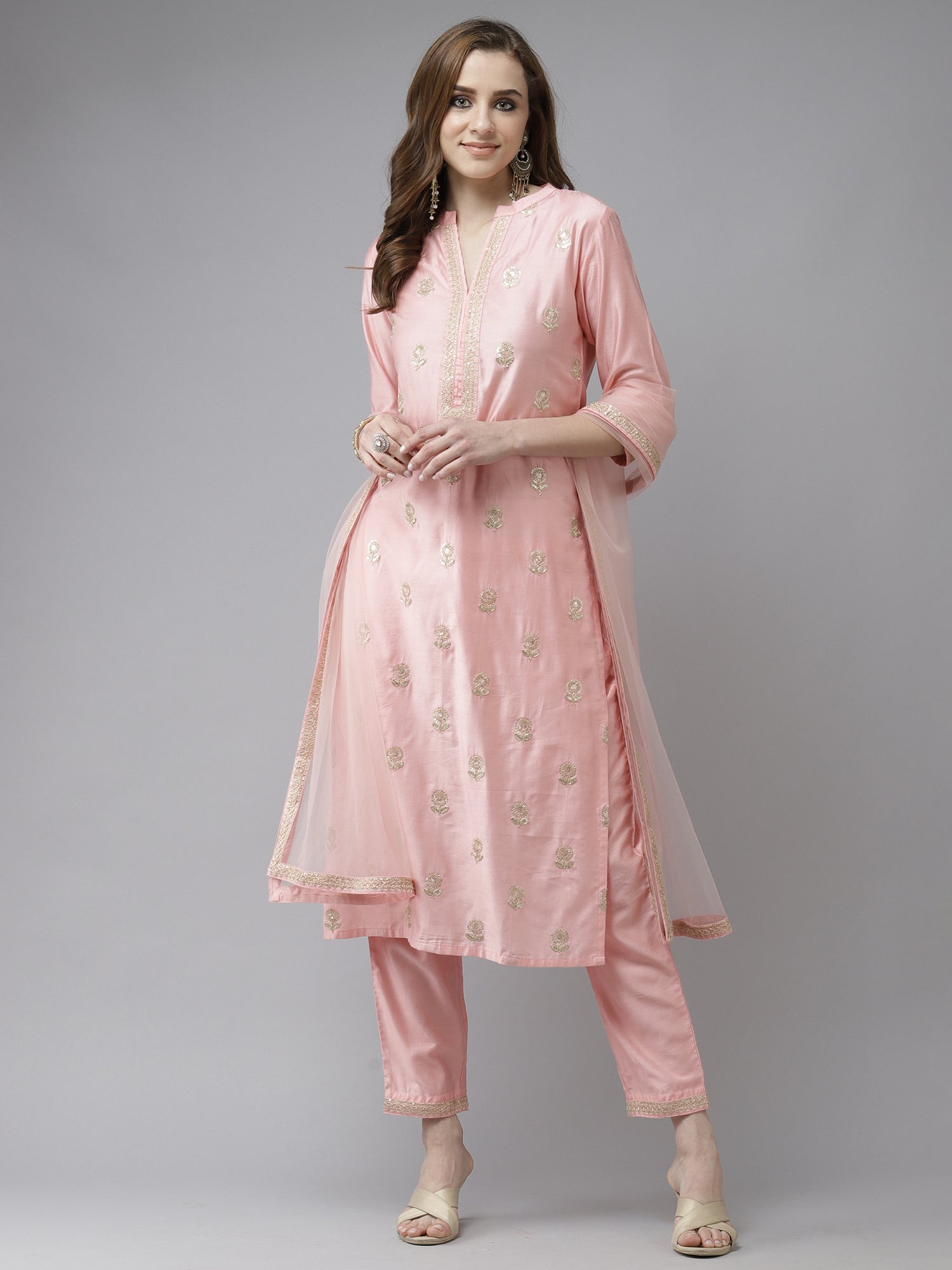 Women's Pink Liva Kurta Set - Taantav