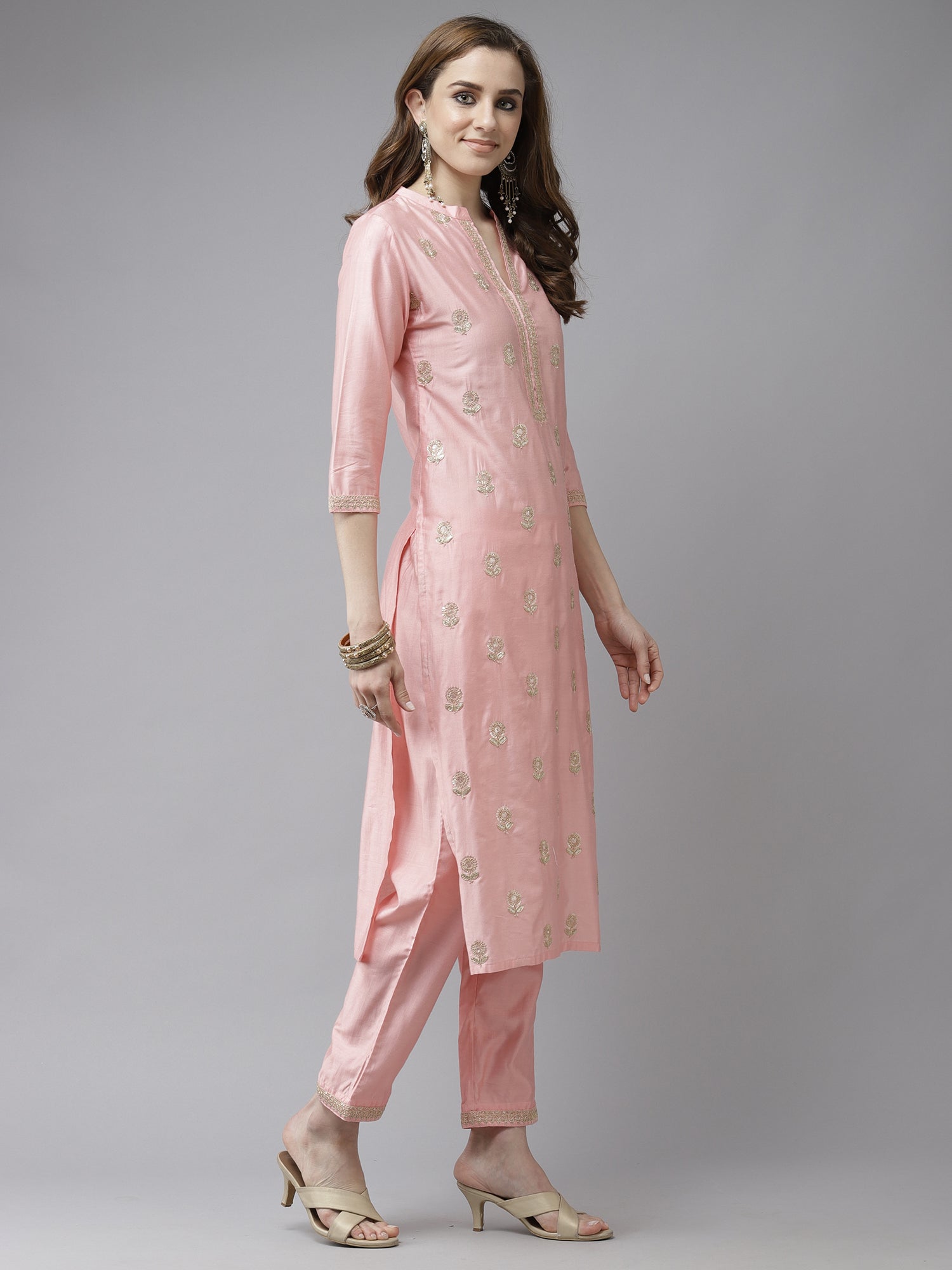 Women's Pink Liva Kurta Set - Taantav