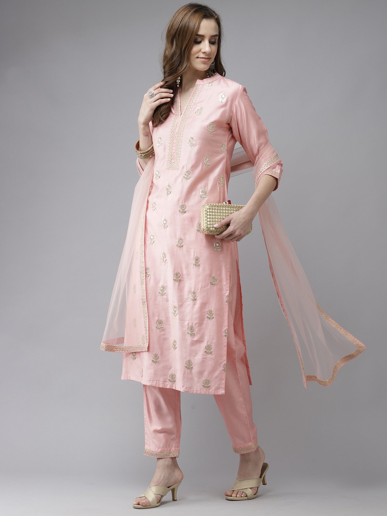 Women's Pink Liva Kurta Set - Taantav