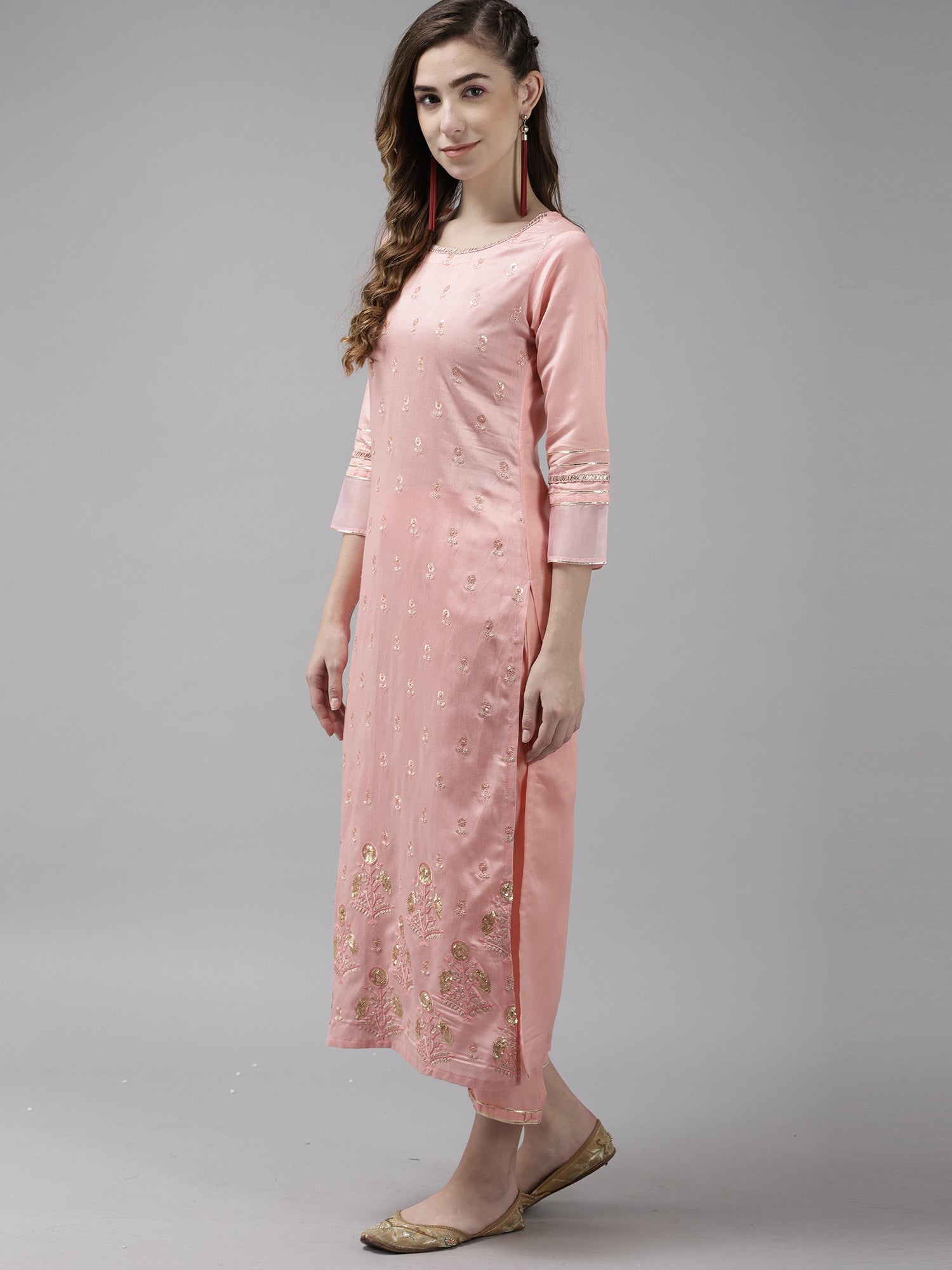 Women's Pink Liva Kurta Set - Taantav