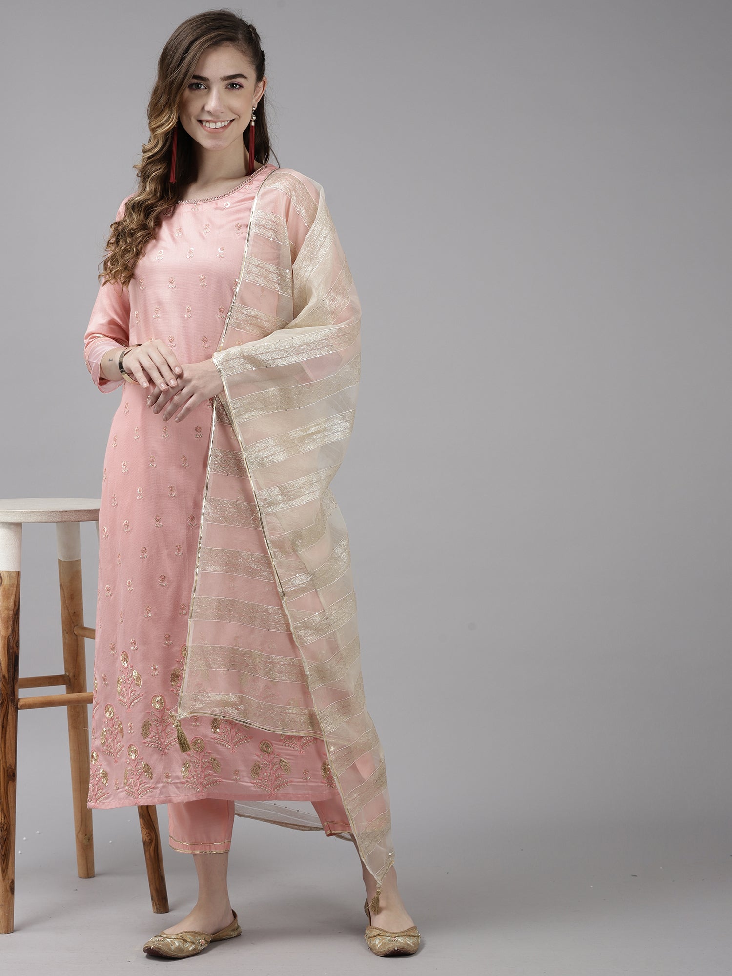 Women's Pink Liva Kurta Set - Taantav