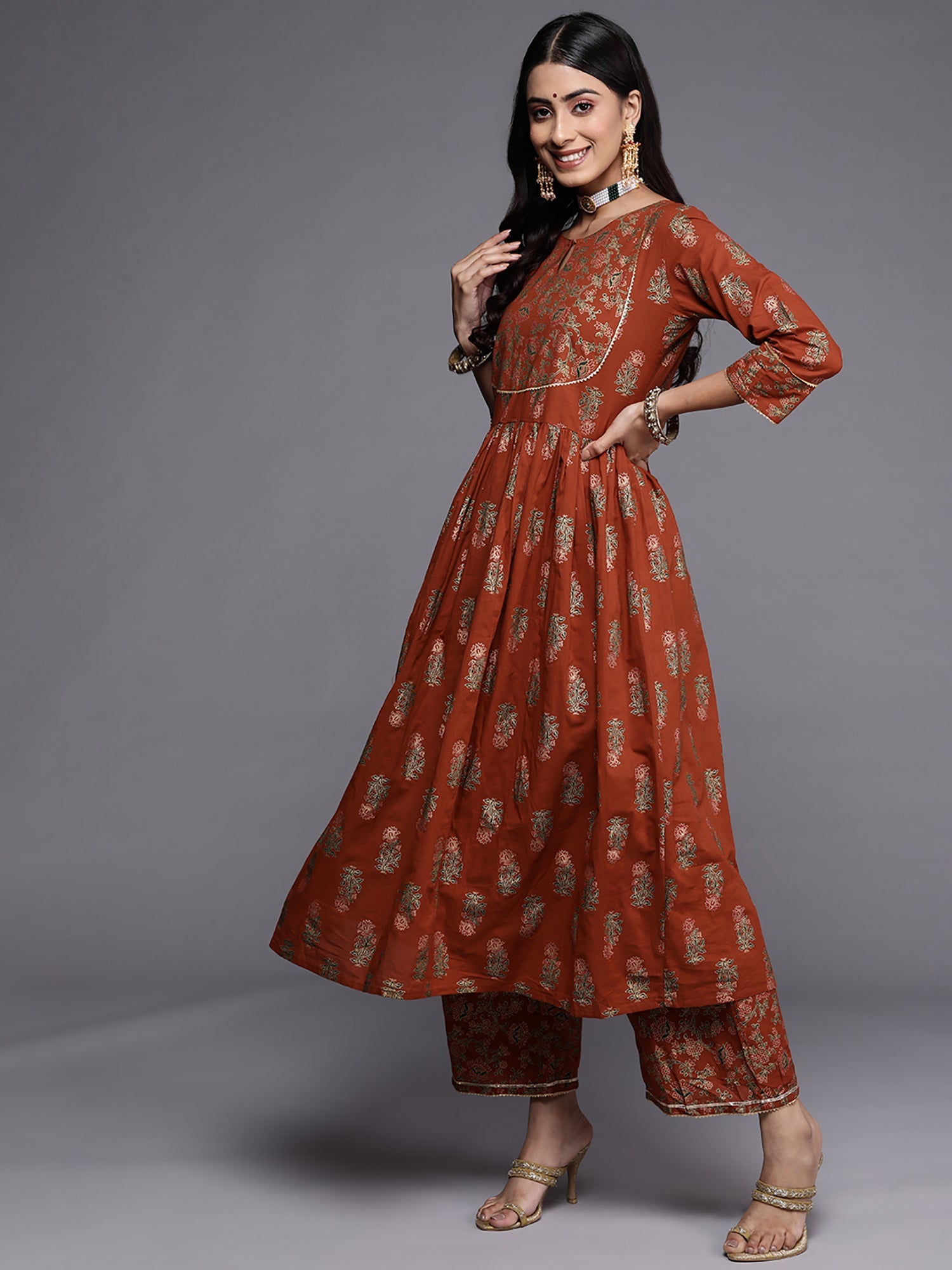 Women's Rust Liva Kurta Set - Taantav