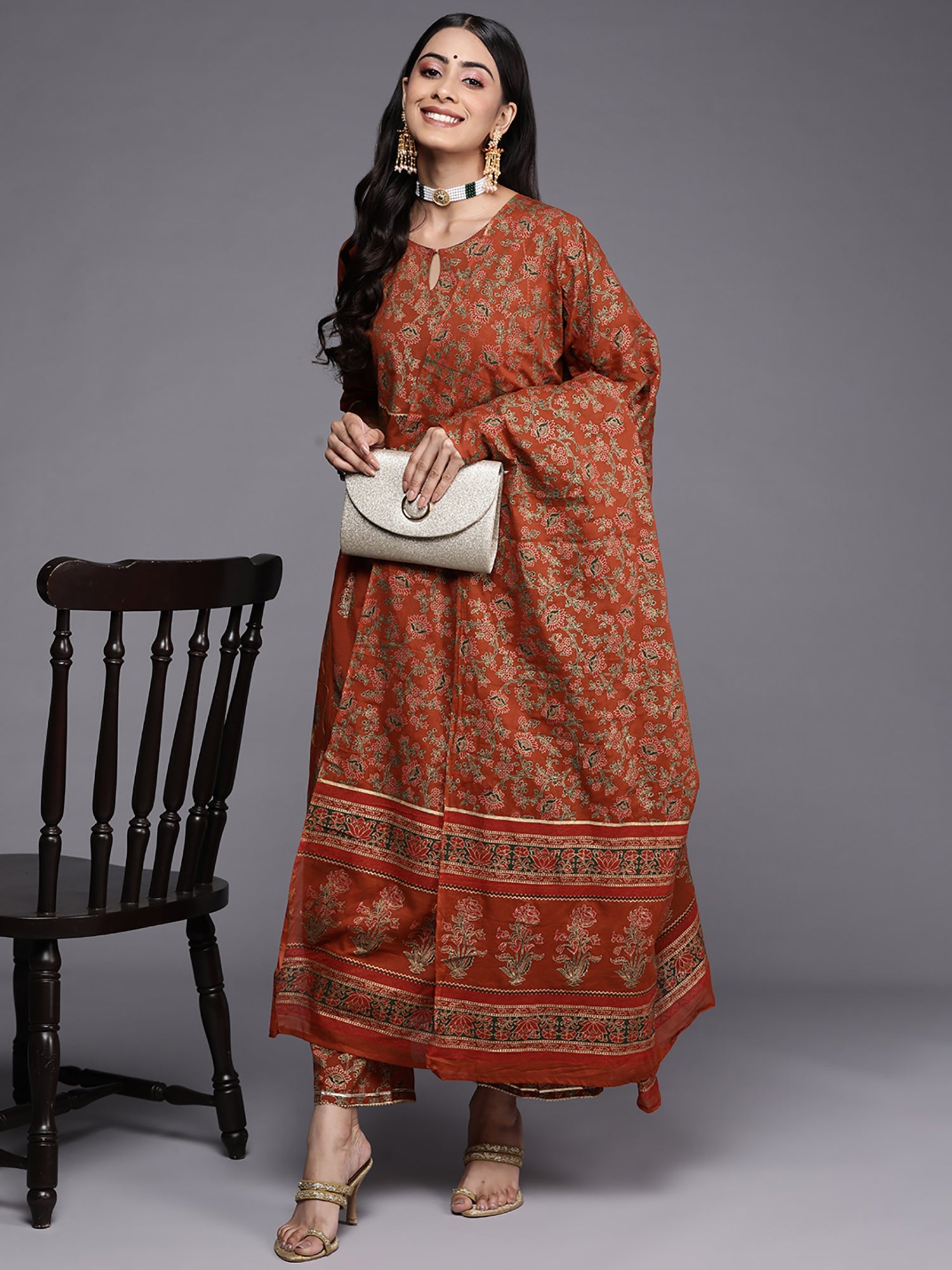 Women's Rust Liva Kurta Set - Taantav