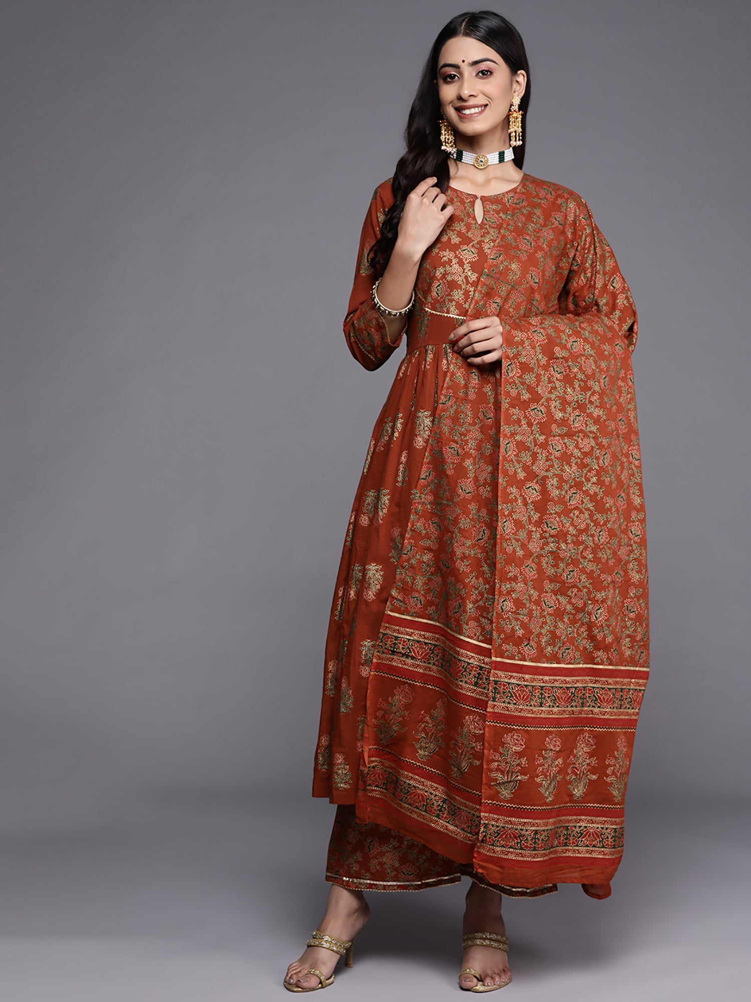 Women's Rust Liva Kurta Set - Taantav