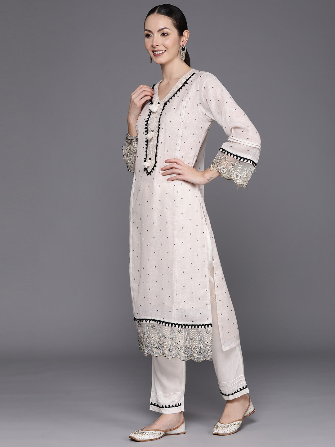 Women's Cream Linen Kurta Set - Taantav