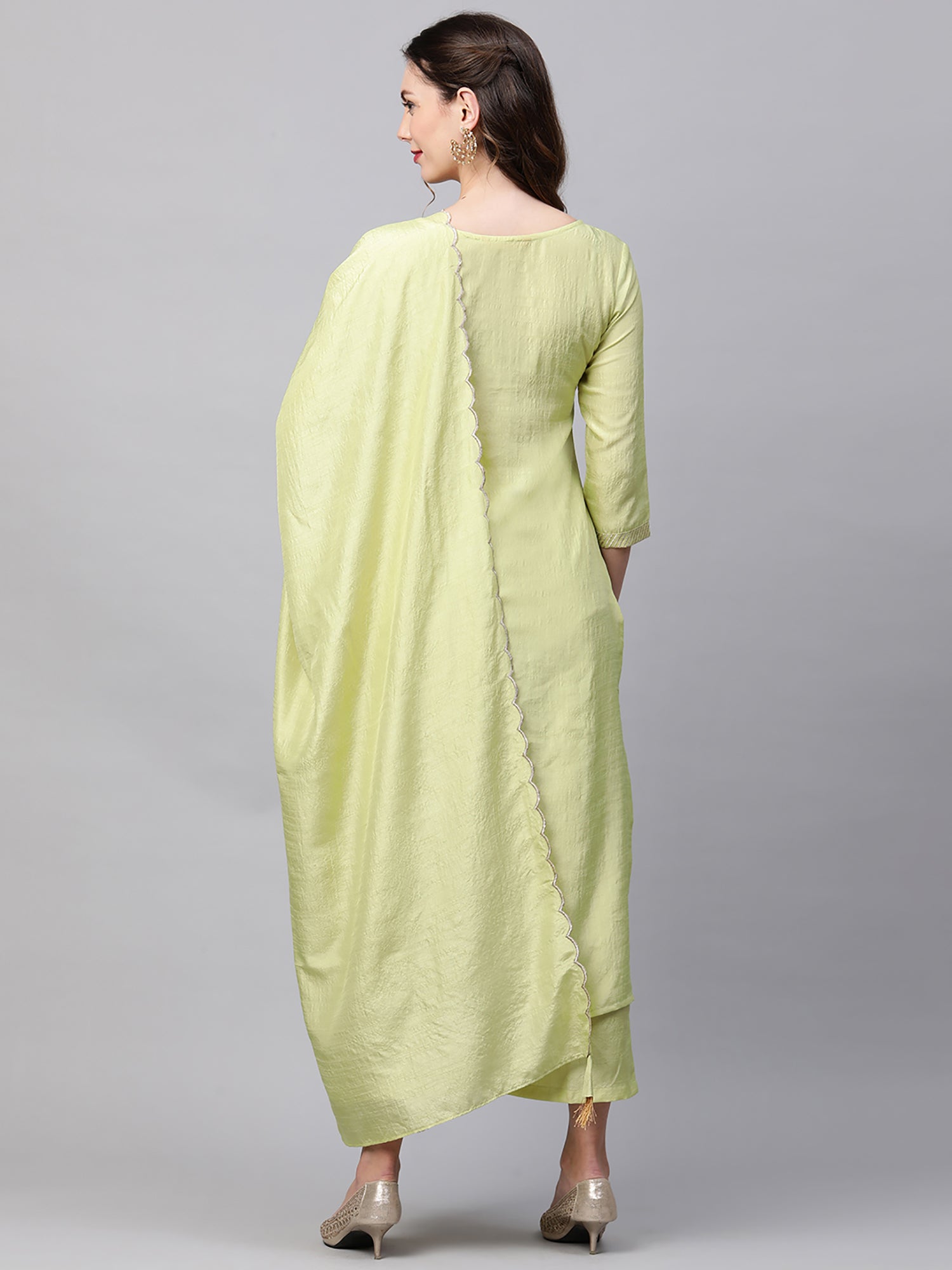 Women's Green Polyester Kurta Set - Taantav