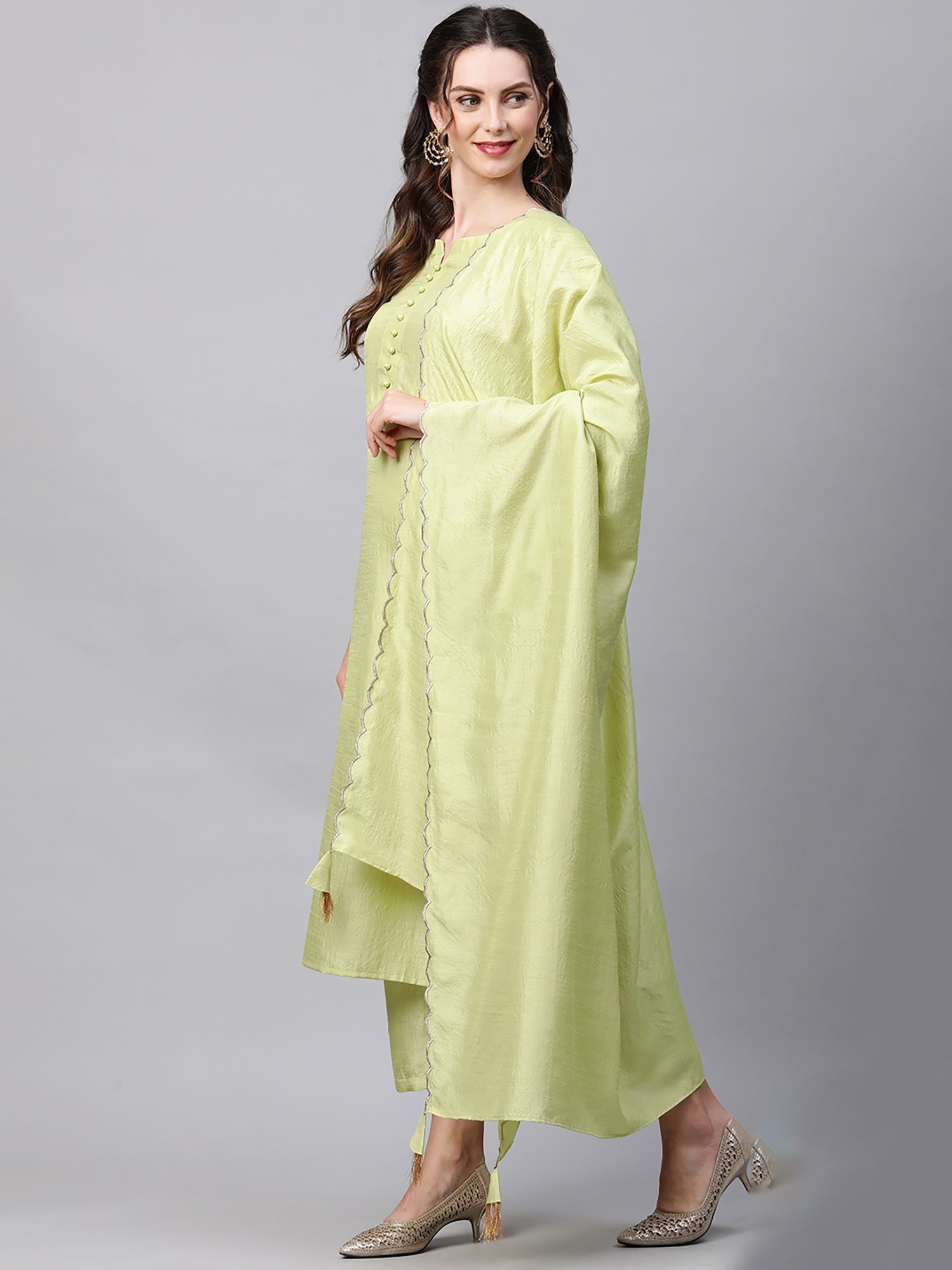 Women's Green Polyester Kurta Set - Taantav