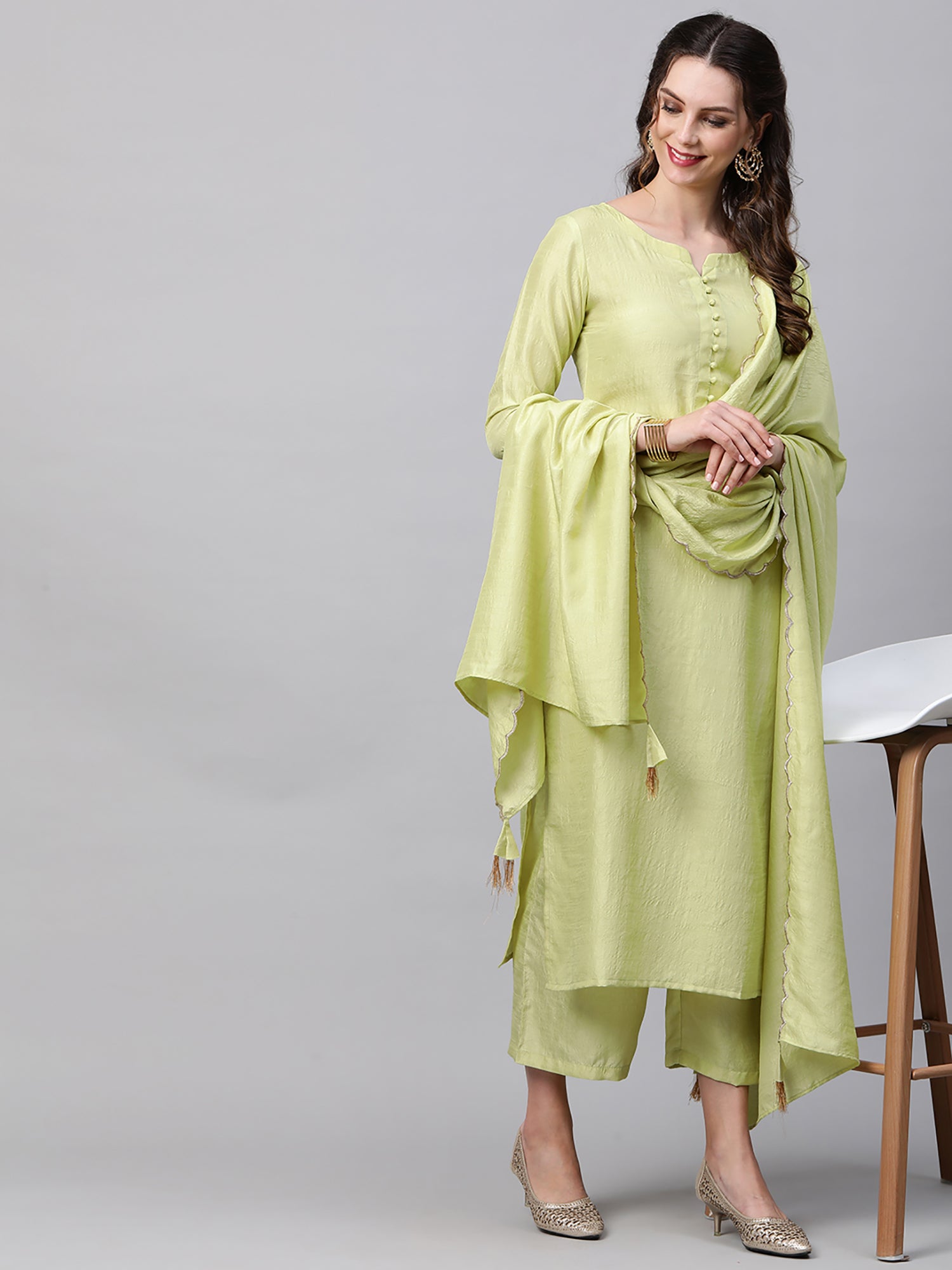 Women's Green Polyester Kurta Set - Taantav