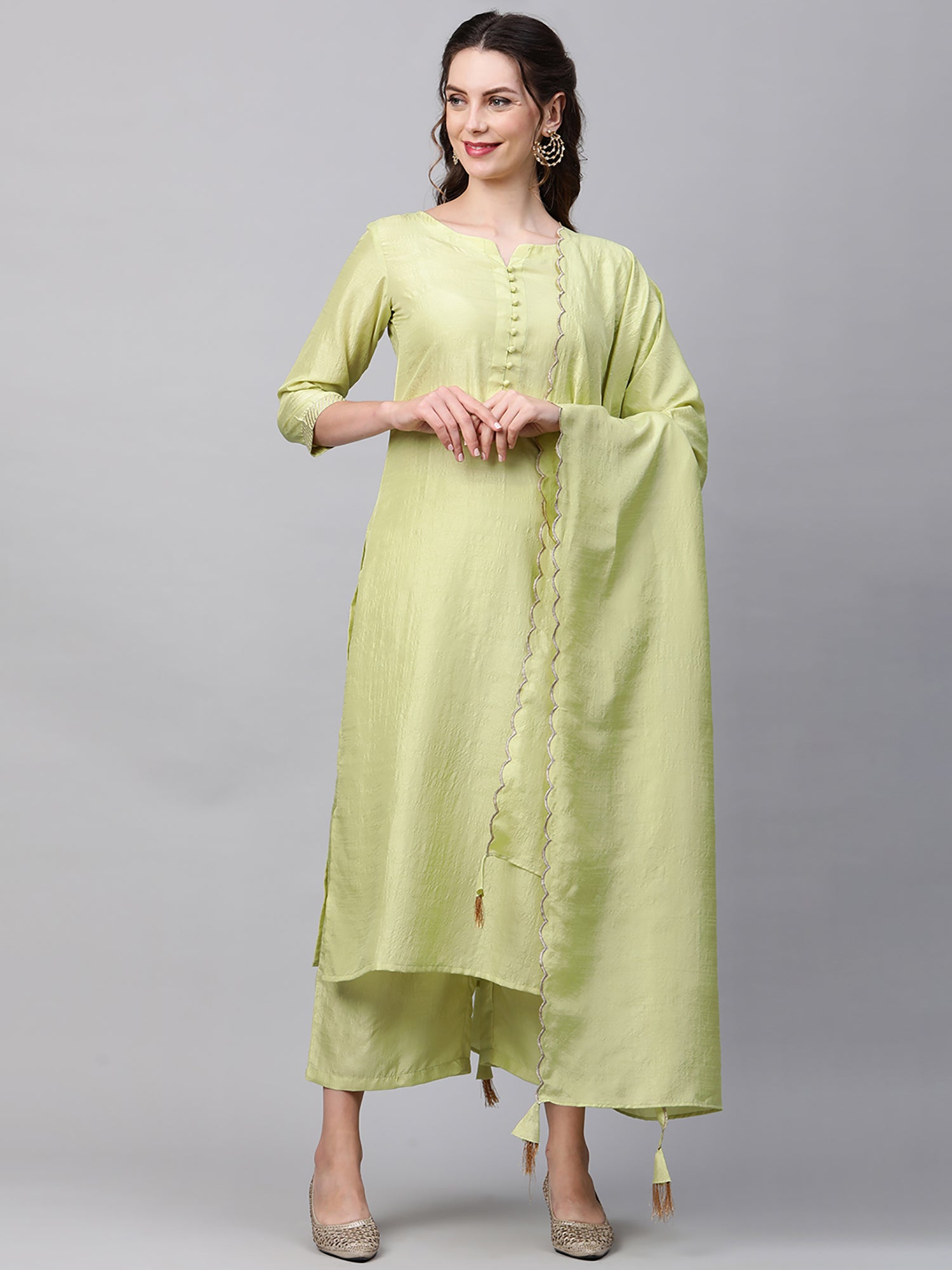 Women's Green Polyester Kurta Set - Taantav