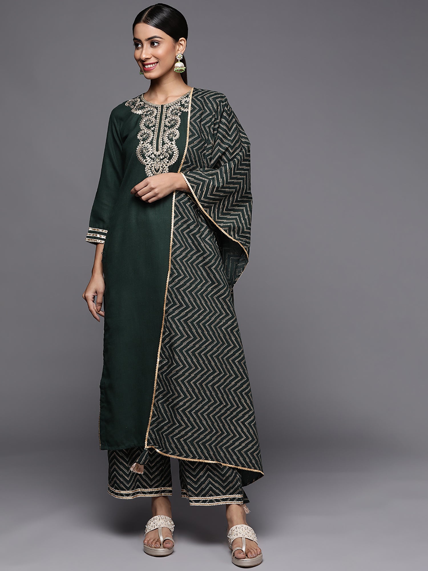 Women's Green Liva Kurta Set - Taantav