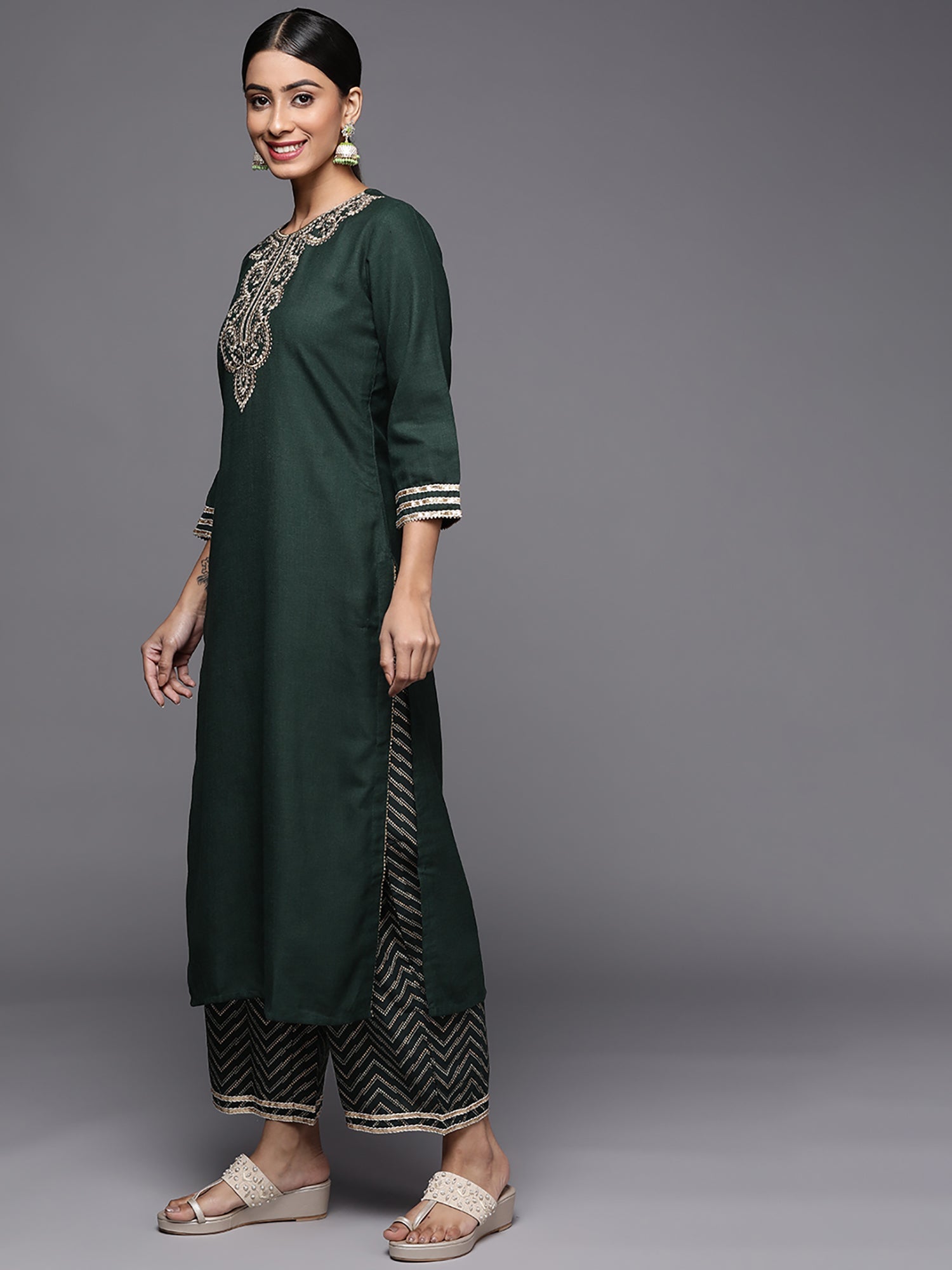 Women's Green Liva Kurta Set - Taantav