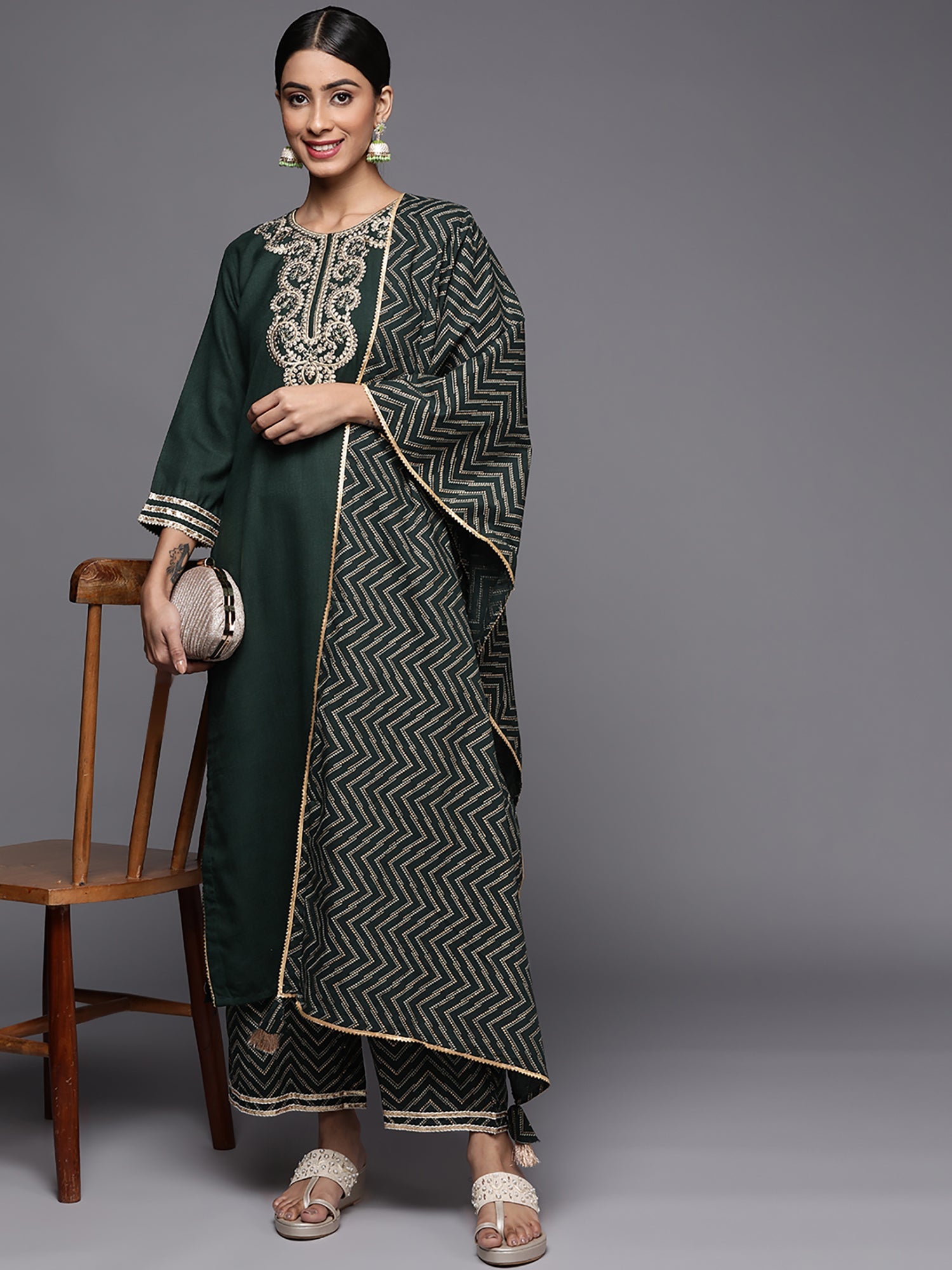 Women's Green Liva Kurta Set - Taantav