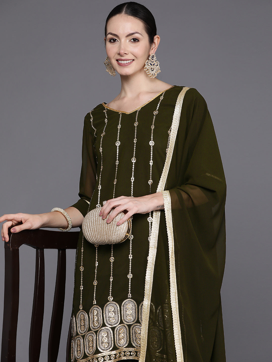 Women's Green Poly Georgette Kurta Set - Taantav