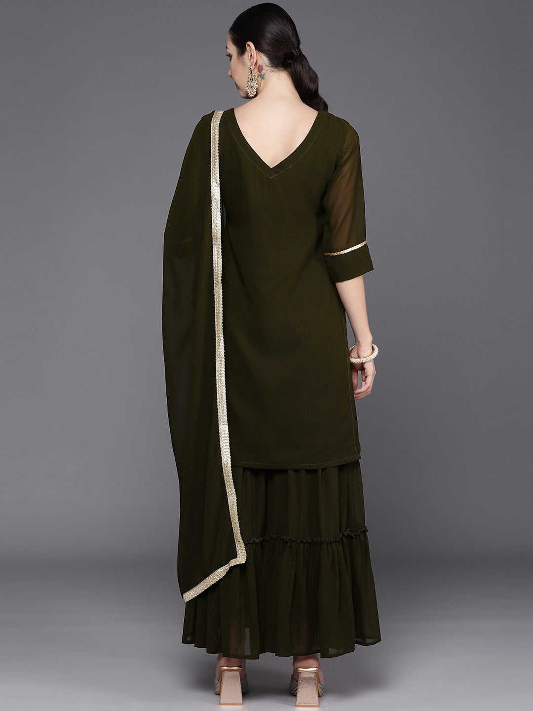 Women's Green Poly Georgette Kurta Set - Taantav