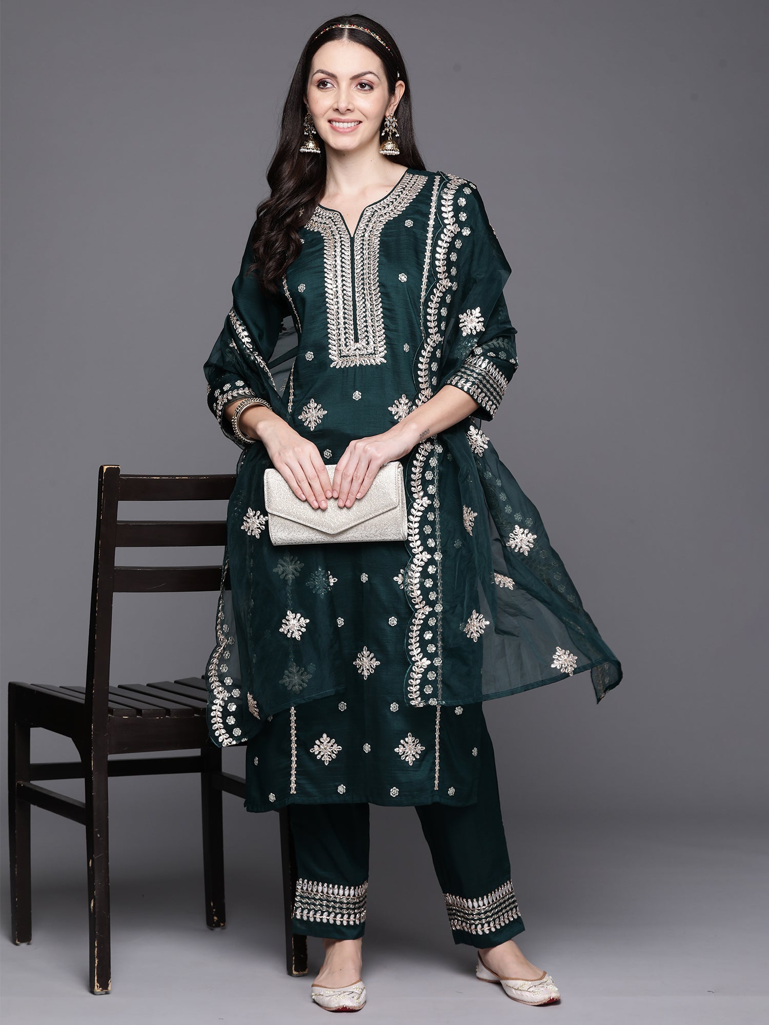 Women's Green Poly Silk Kurta Set - Taantav