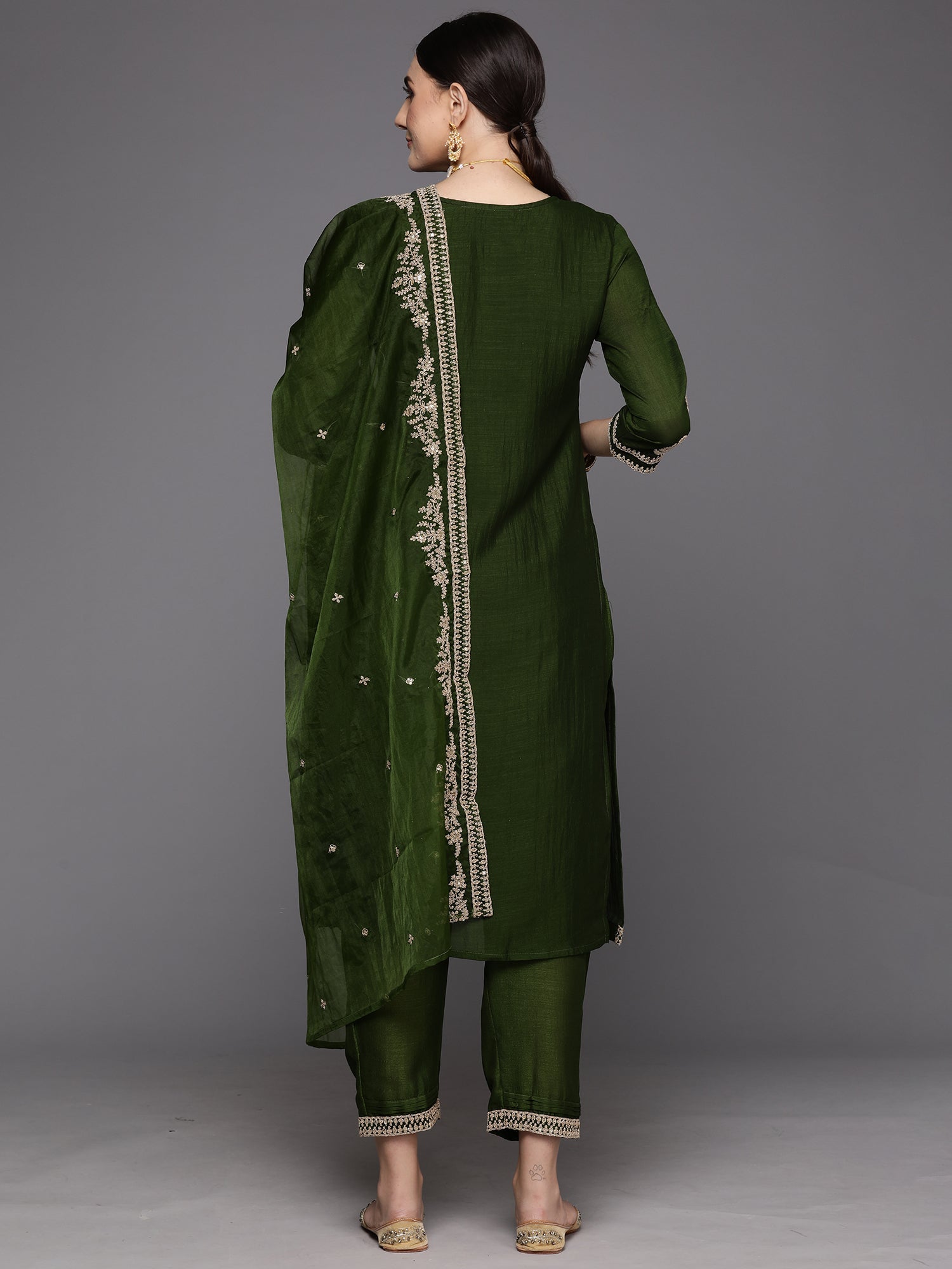 Women's Green Silk Blend Kurta Set - Taantav