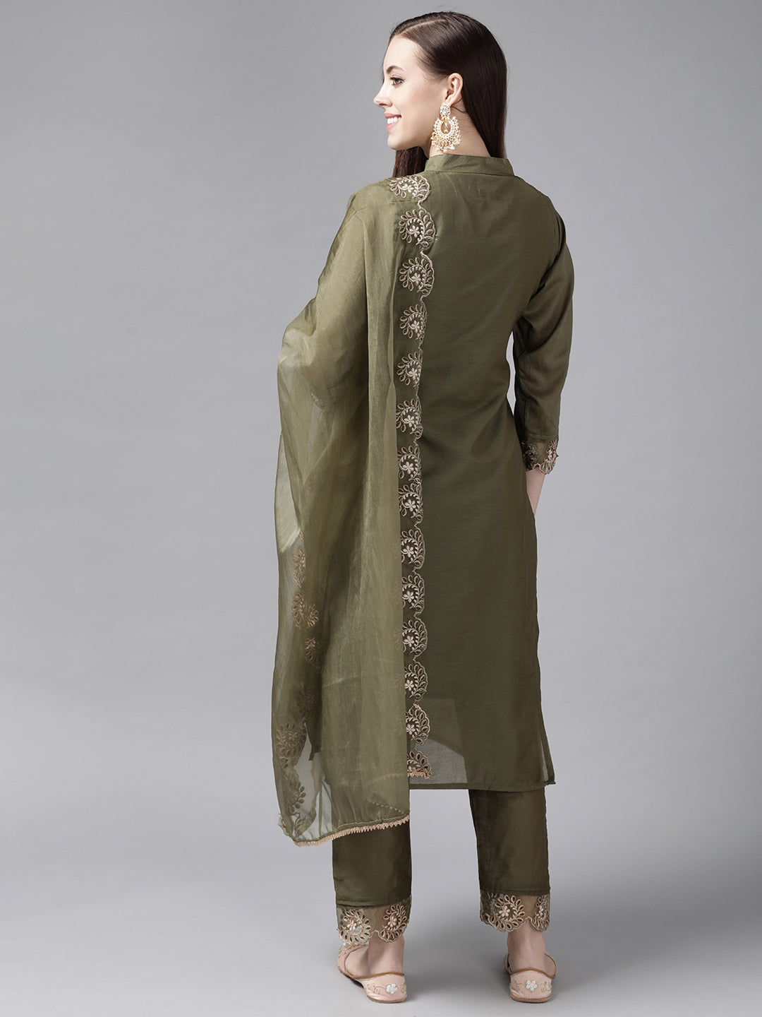 Women's Olive Tussar Silk Kurta Set - Taantav