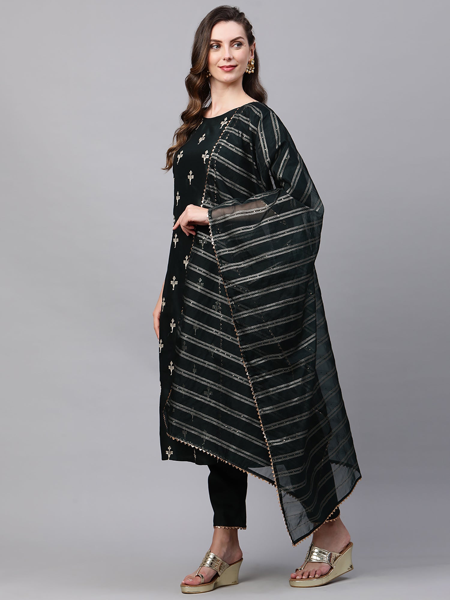 Women's Green Liva Kurta Set - Taantav