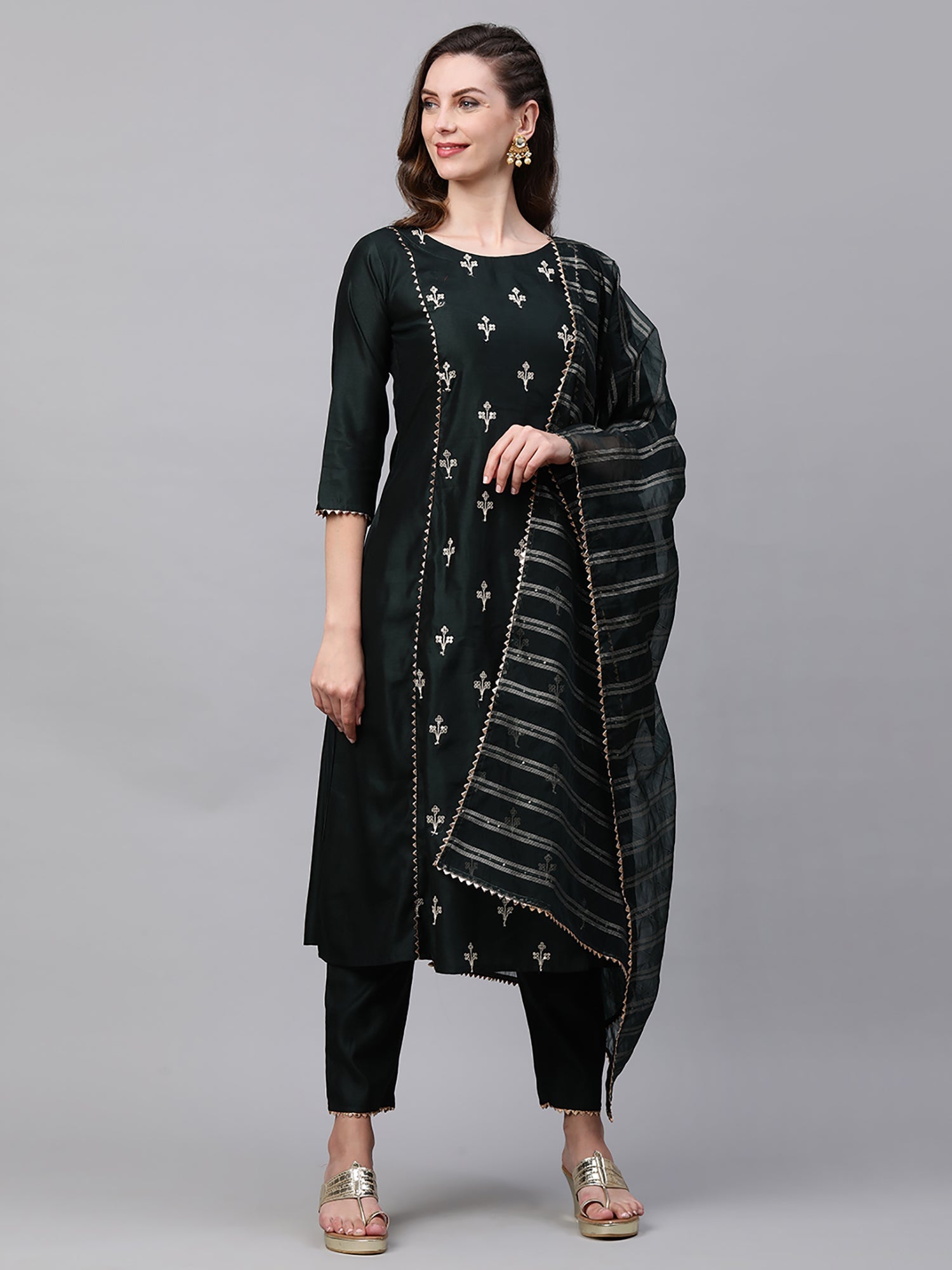 Women's Green Liva Kurta Set - Taantav