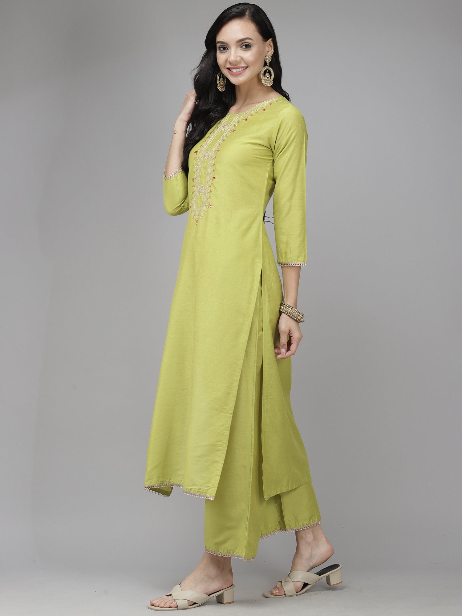 Women's Green Tussar Silk Kurta Set - Taantav