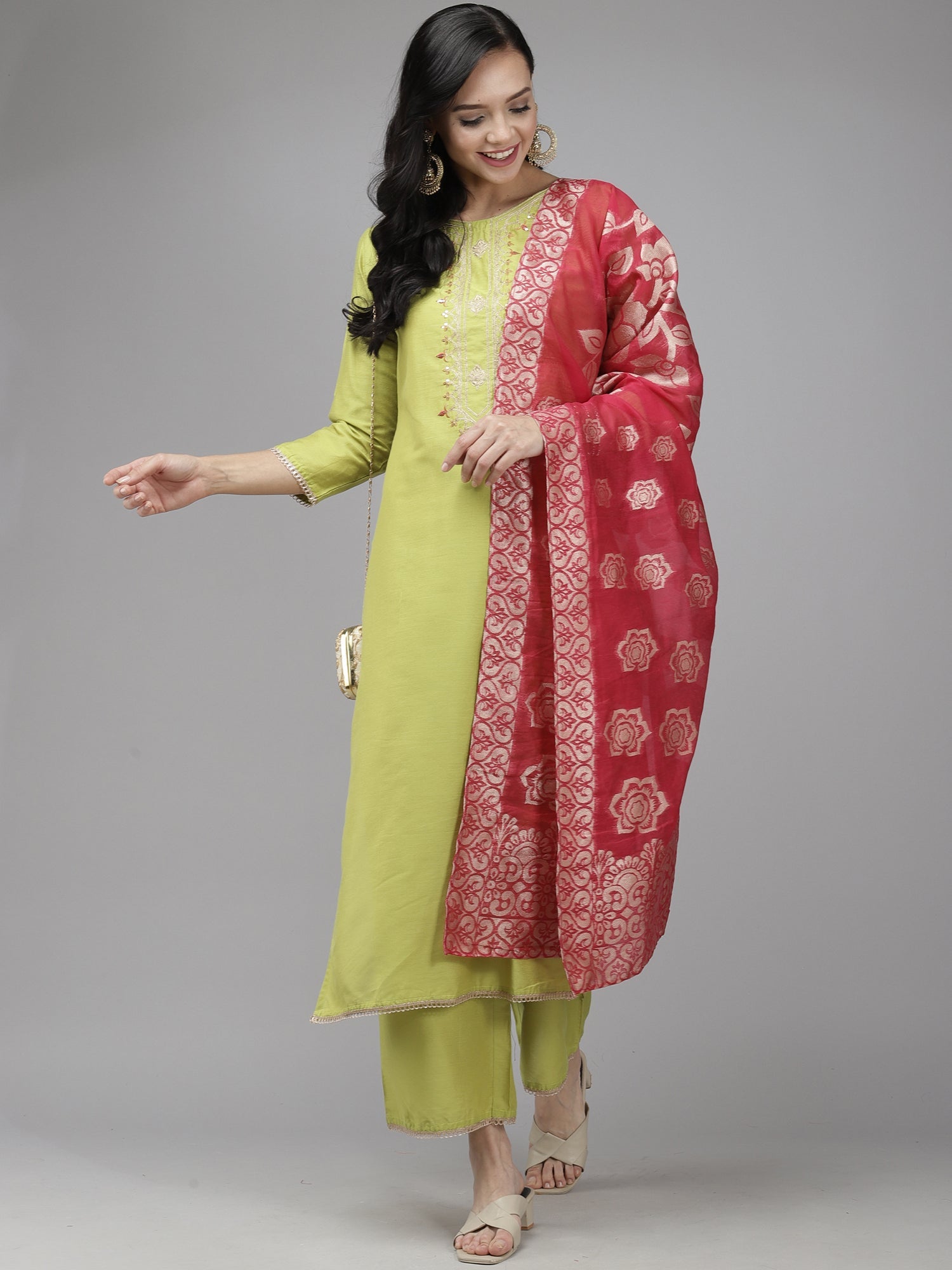 Women's Green Tussar Silk Kurta Set - Taantav