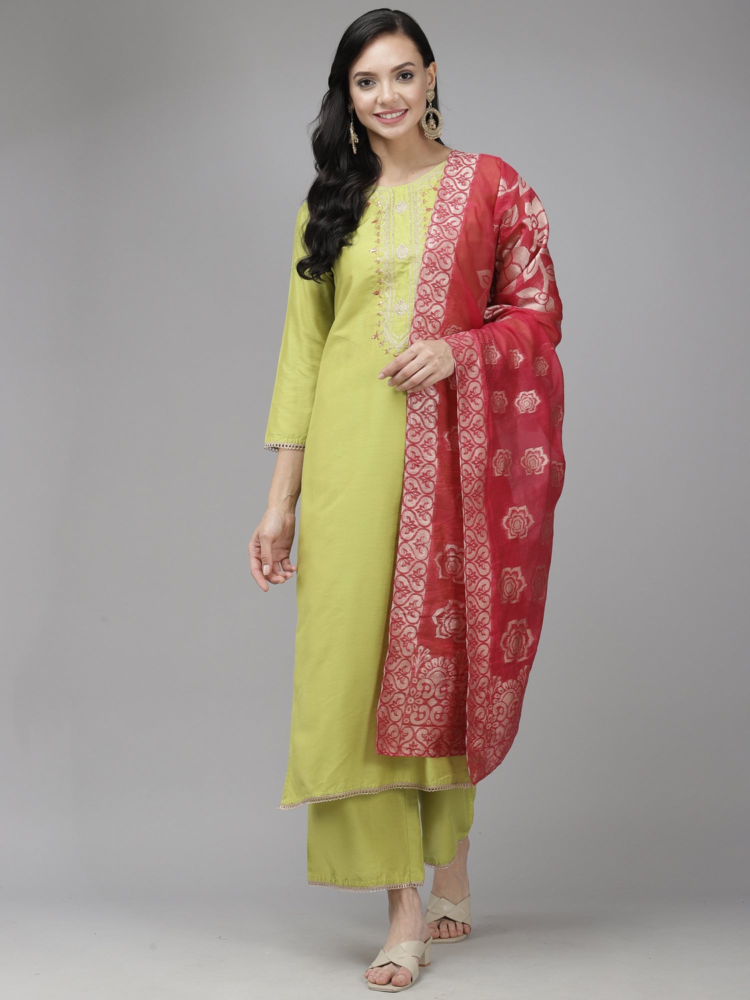 Women's Green Tussar Silk Kurta Set - Taantav