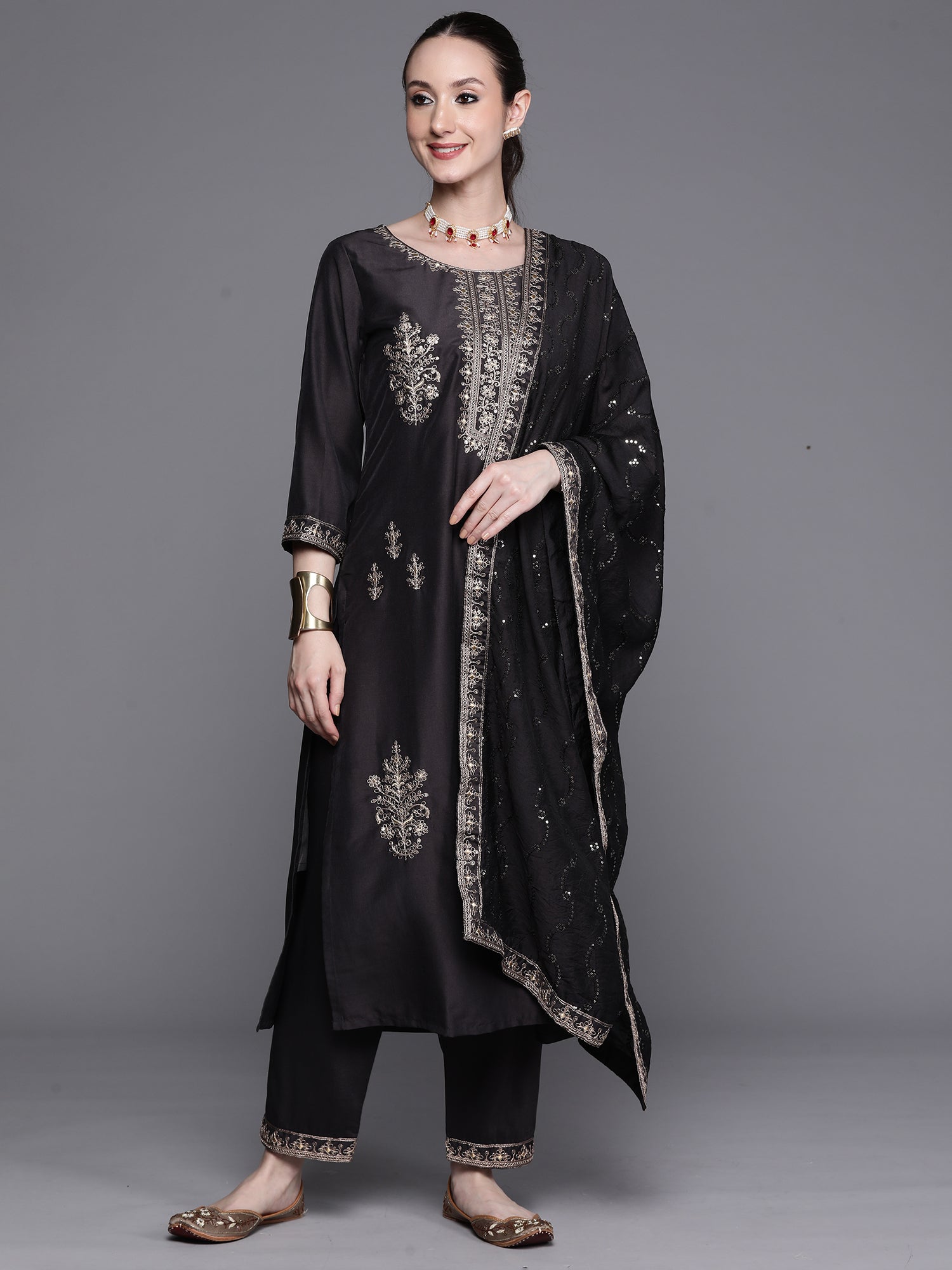 Women's Grey Cotton Blend Kurta Set - Taantav