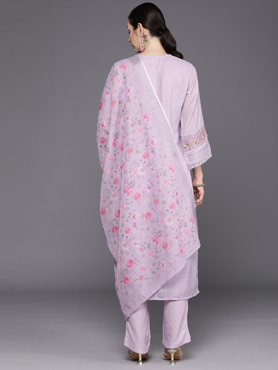 Women's Lavender Linen Kurta Set - Taantav