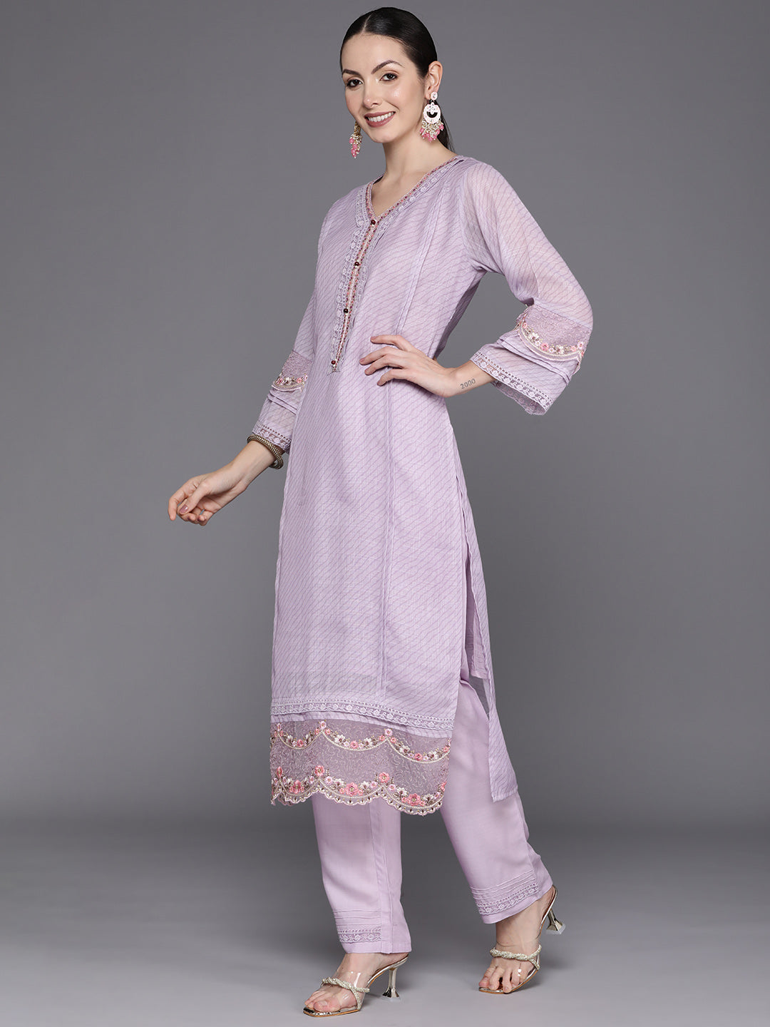 Women's Lavender Linen Kurta Set - Taantav