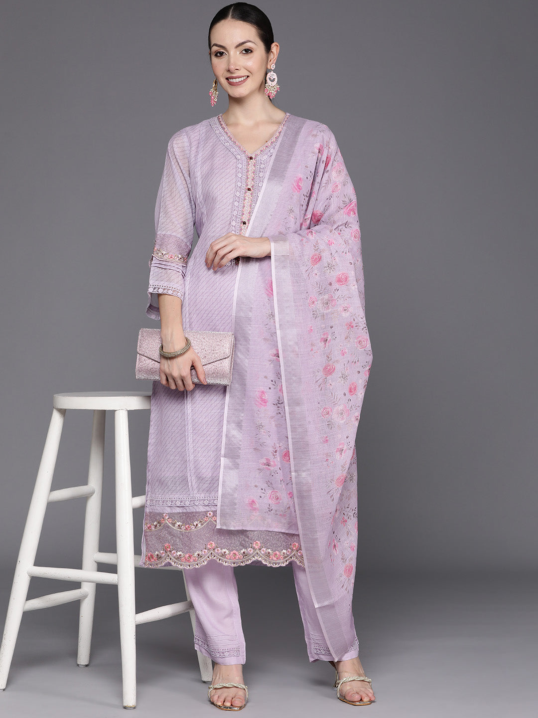 Women's Lavender Linen Kurta Set - Taantav