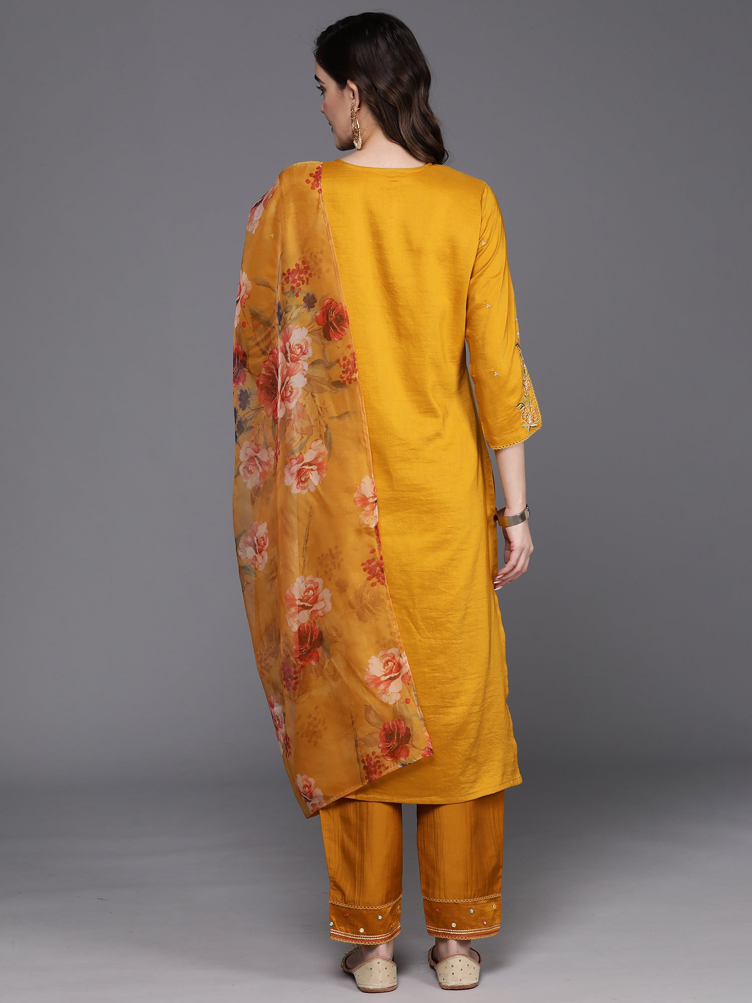 Women's Mustard Viscose Rayon Kurta Set - Taantav