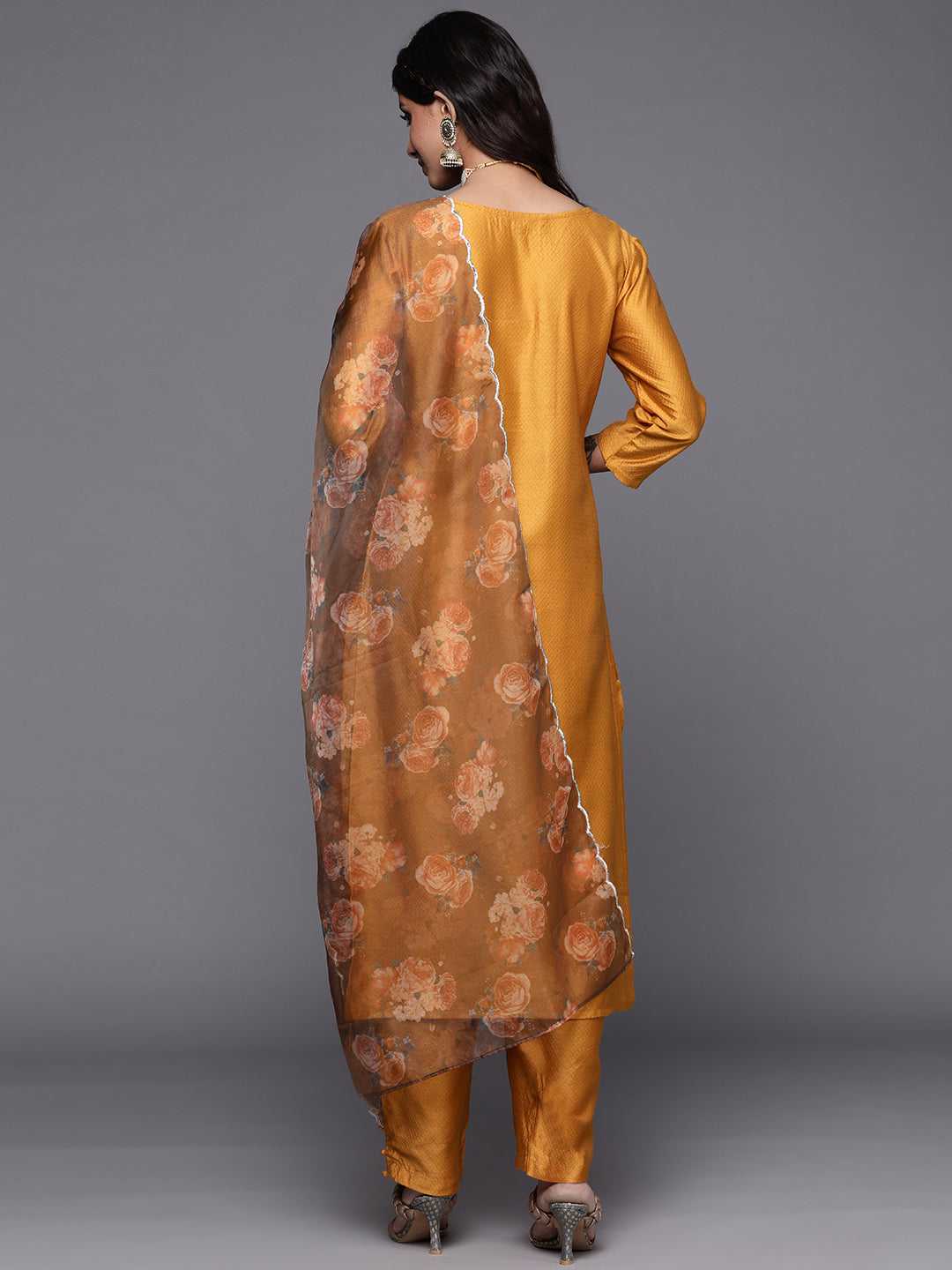 Women's Mustard Polyester Kurta Set - Taantav