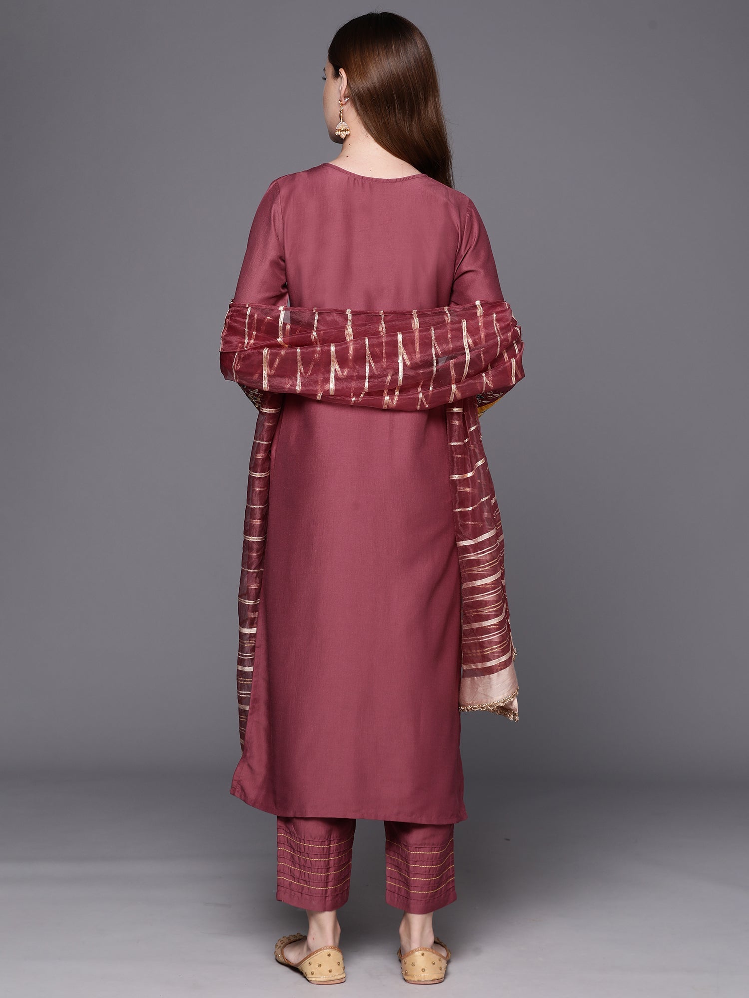 Women's Mauve Silk Blend Kurta Set - Taantav