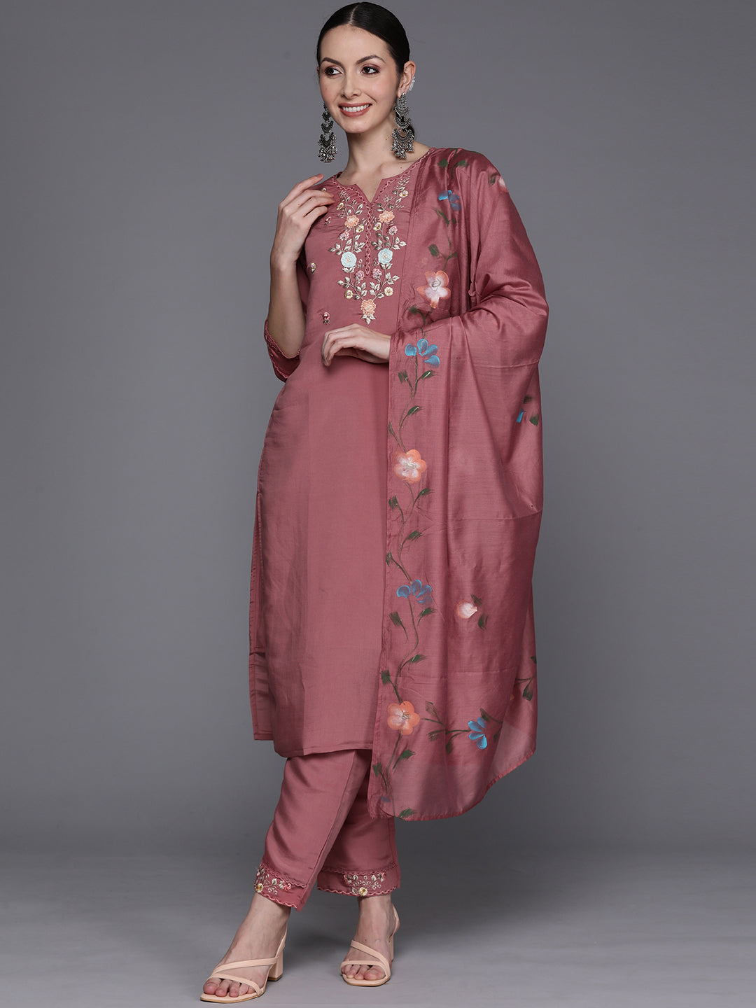 Women's Mauve Silk Blend Kurta Set - Taantav