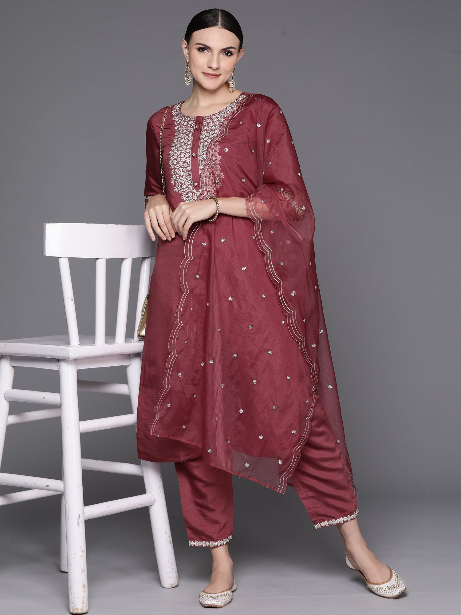 Women's Mauve Silk Blend Kurta Set - Taantav